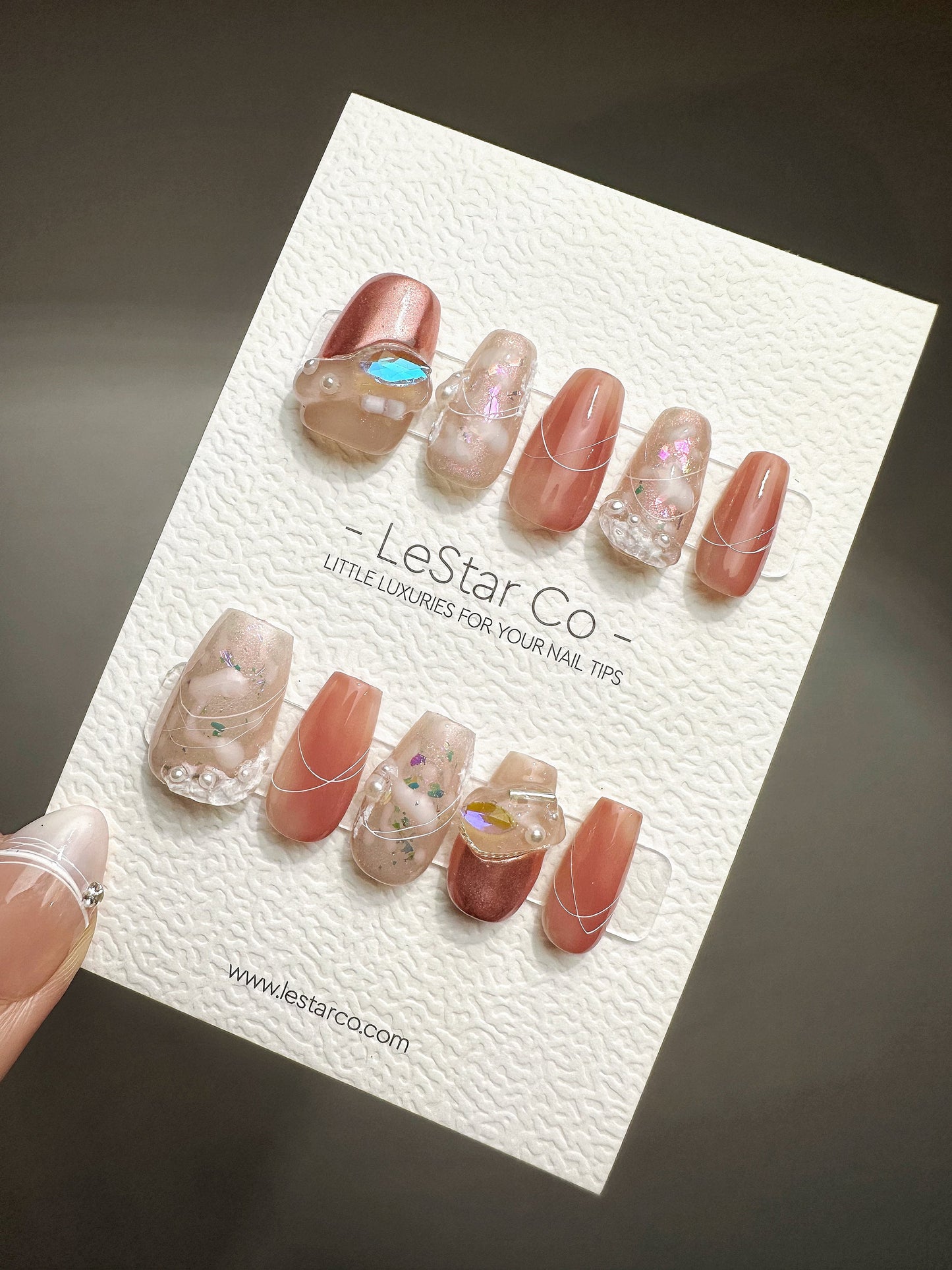 Reusable Pinkalicioous Rose Gold Aurora Pink Flare | Premium Press on Nails Gel Manicure | Fake Nails | Handmade | Artificial nails QN423