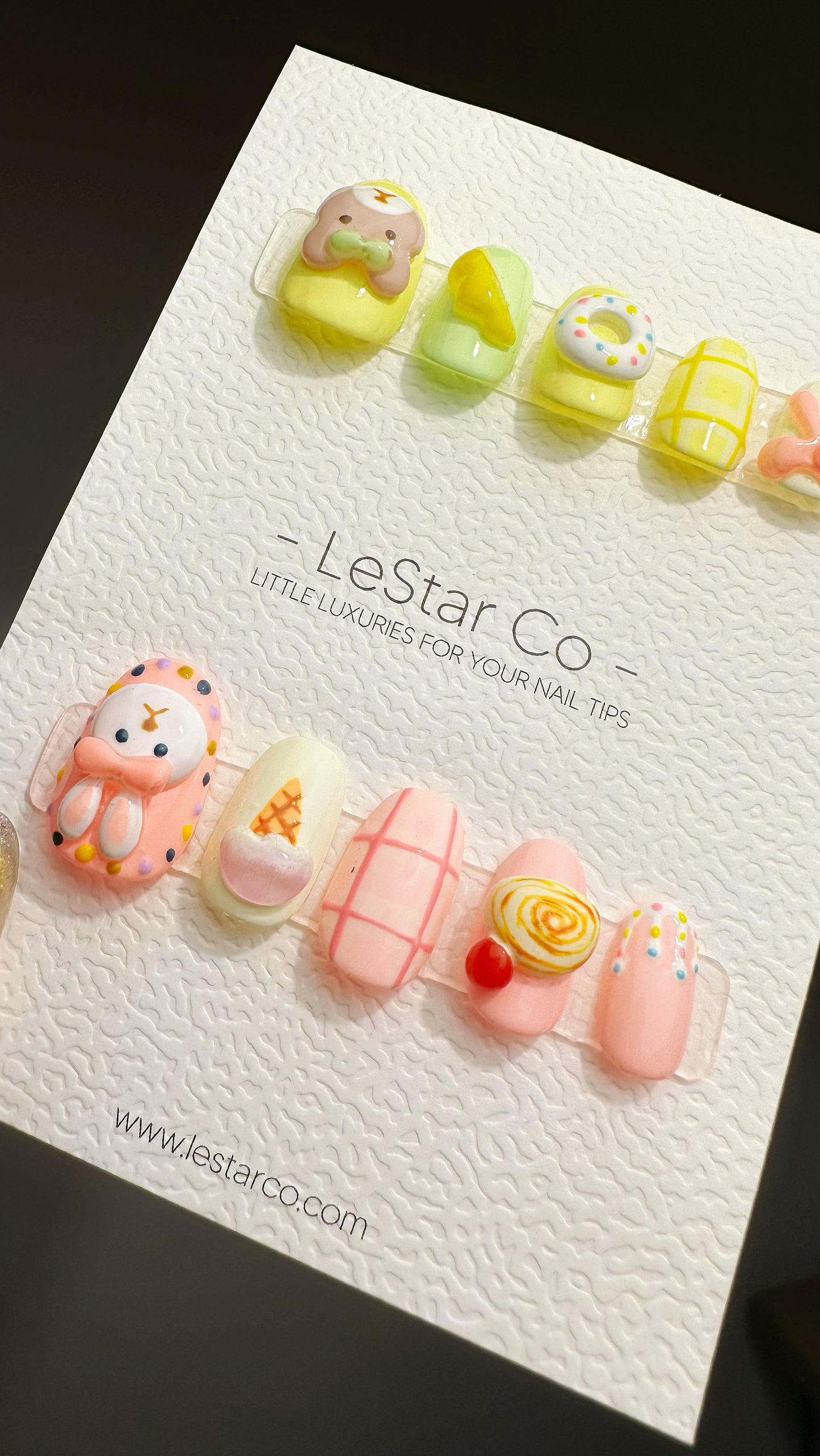 Reusable Bear and Bunny | Premium Press on Nails Gel Manicure | Fake Nails | Handpainted by Professional Nail Faux Nails YR579
