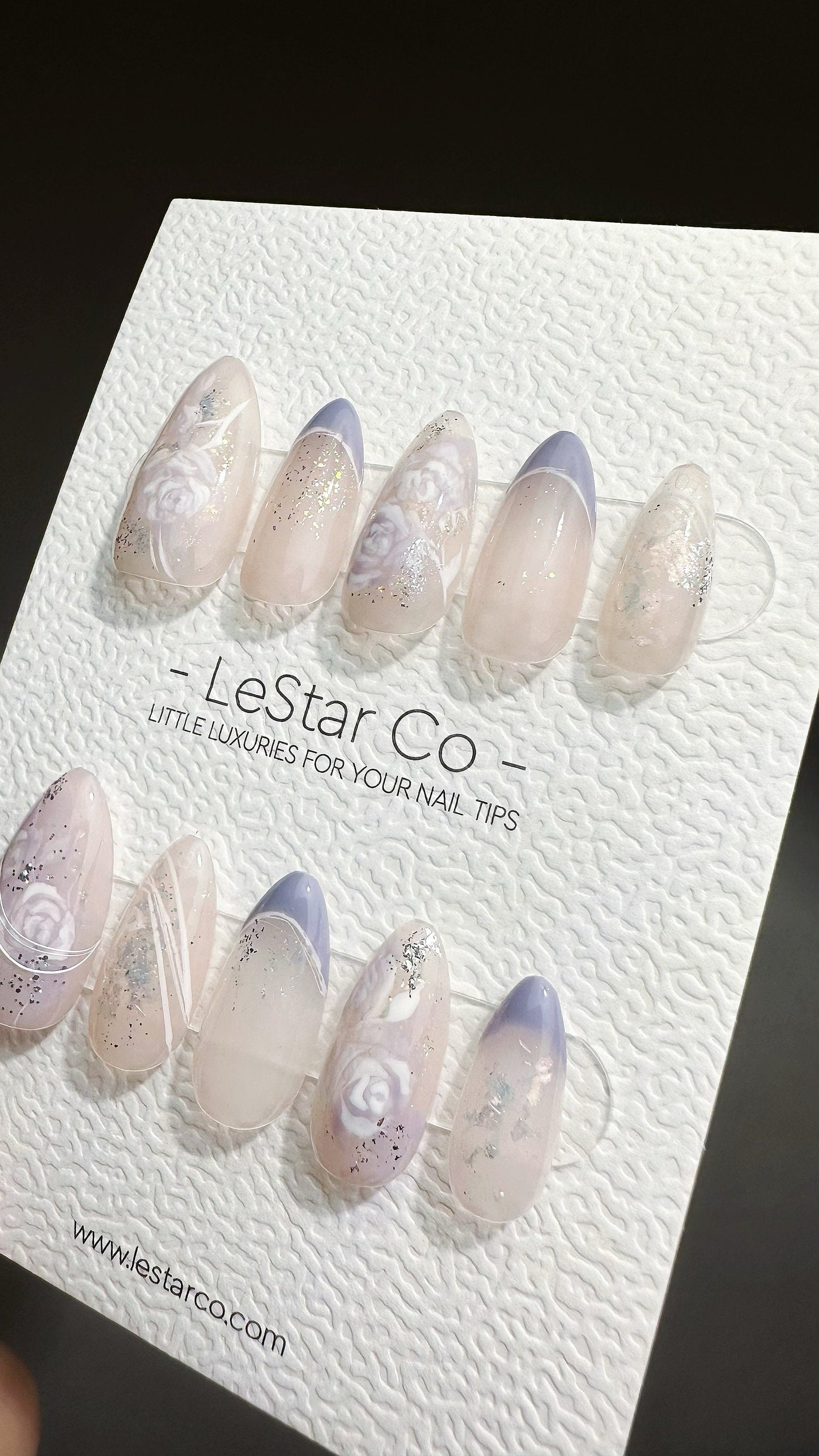 Reusable Spark In You White Rose Purple French Tip | Premium Press on Nails Gel | Fake Nails | Cute Fun Colorful Gel Nail faux nails BB537