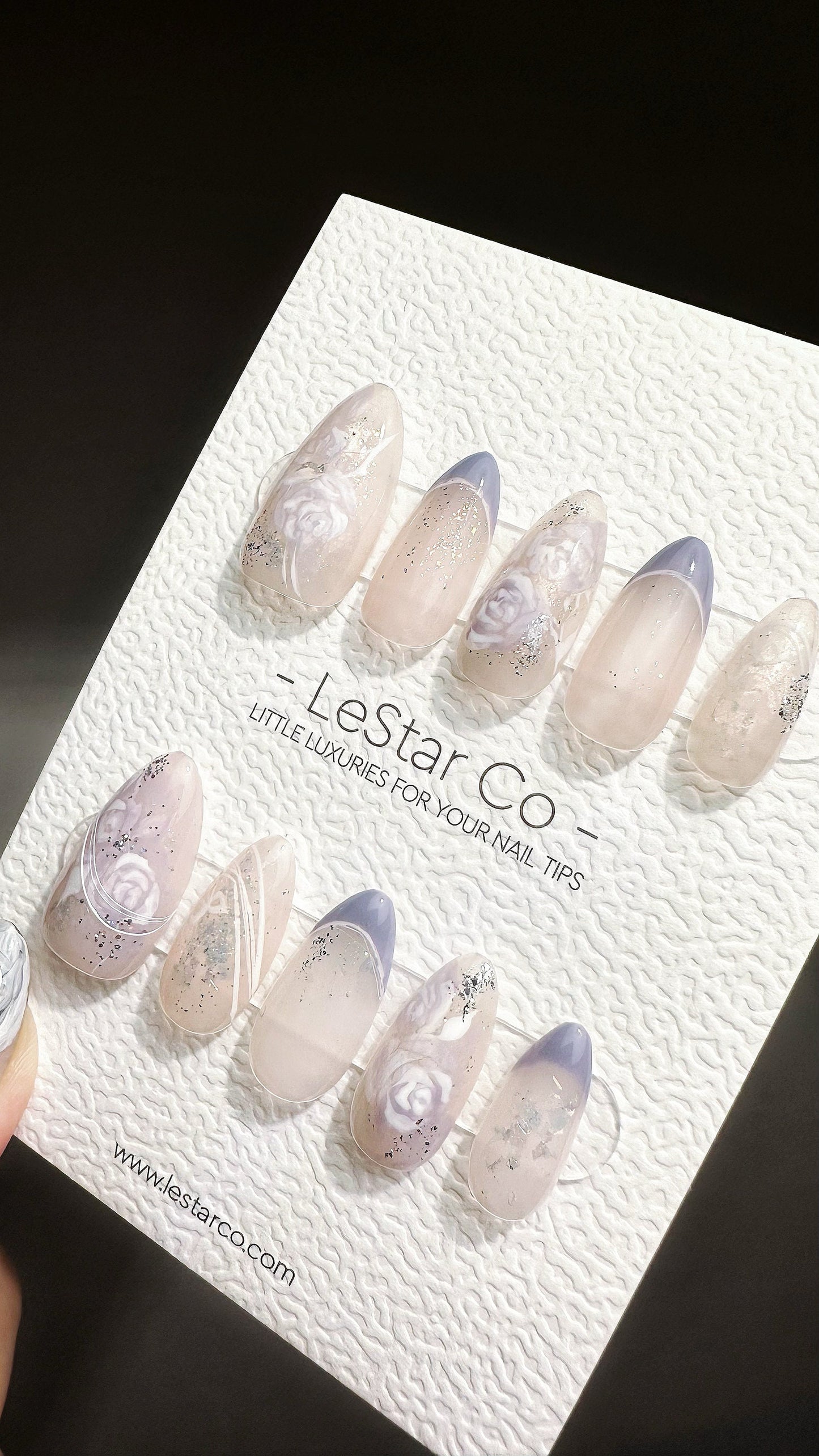 Reusable Spark In You White Rose Purple French Tip | Premium Press on Nails Gel | Fake Nails | Cute Fun Colorful Gel Nail faux nails BB537