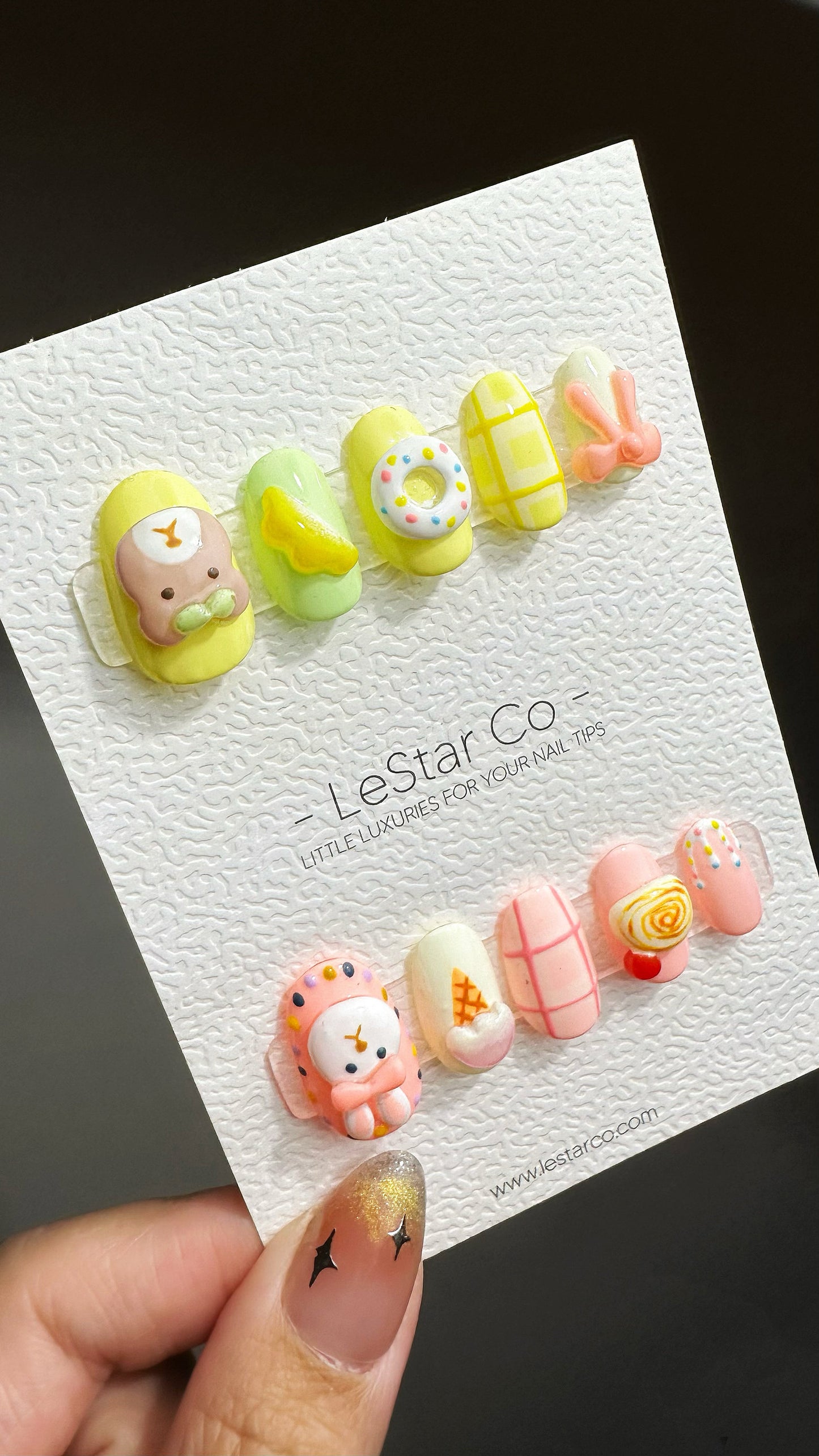 Reusable Bear and Bunny | Premium Press on Nails Gel Manicure | Fake Nails | Handpainted by Professional Nail Faux Nails YR579