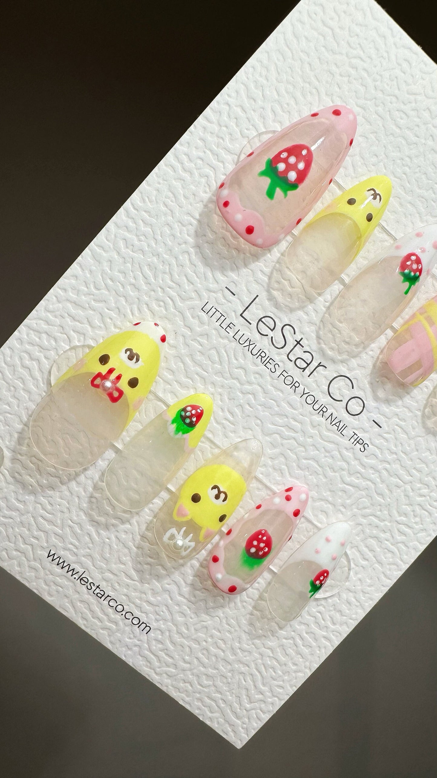 Reusable Strawberry Cute Bear | Premium Press on Nails Gel Manicure Handprint Pressons Handmade | Lestarco faux nails YR677