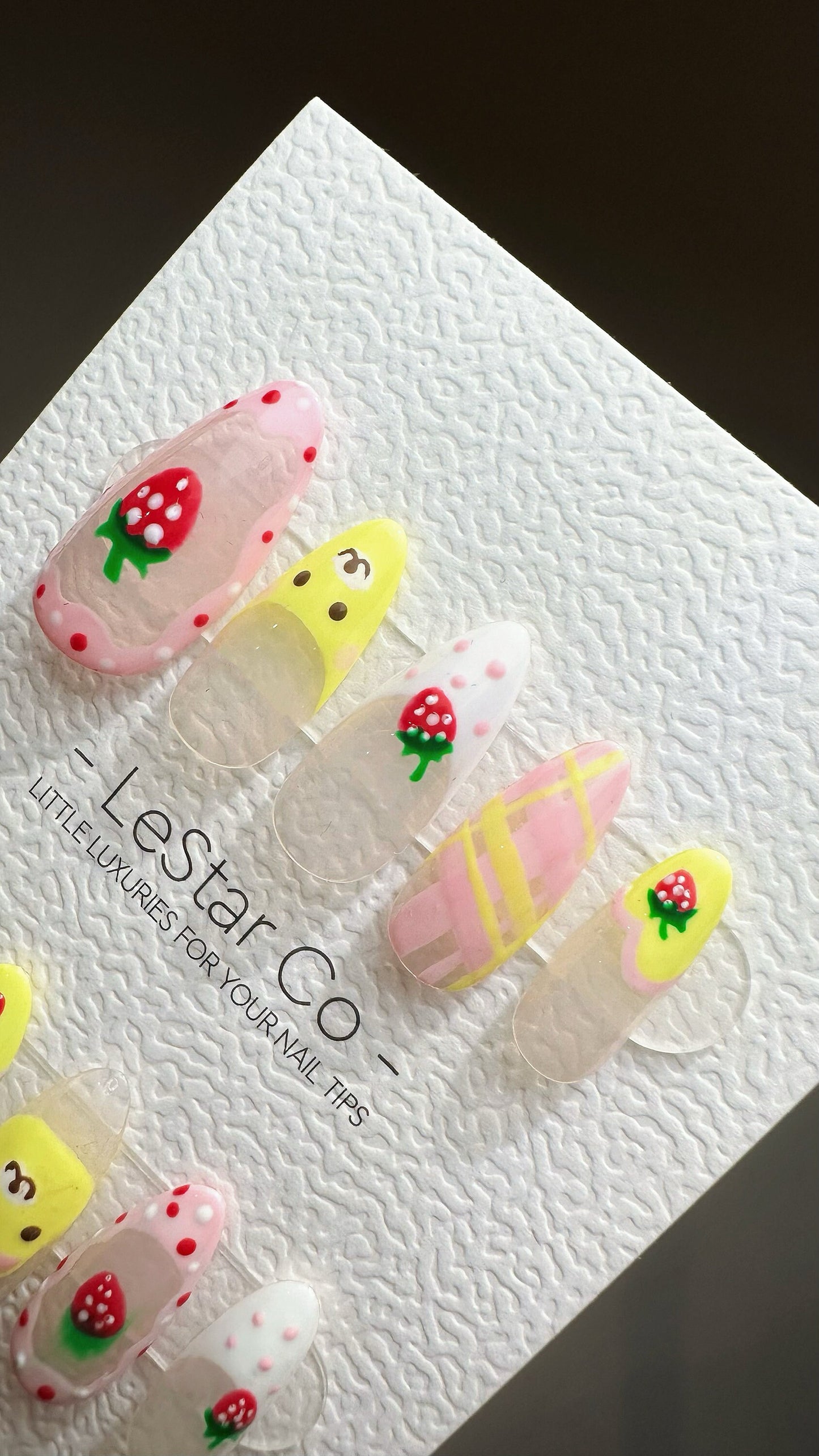 Reusable Strawberry Cute Bear | Premium Press on Nails Gel Manicure Handprint Pressons Handmade | Lestarco faux nails YR677