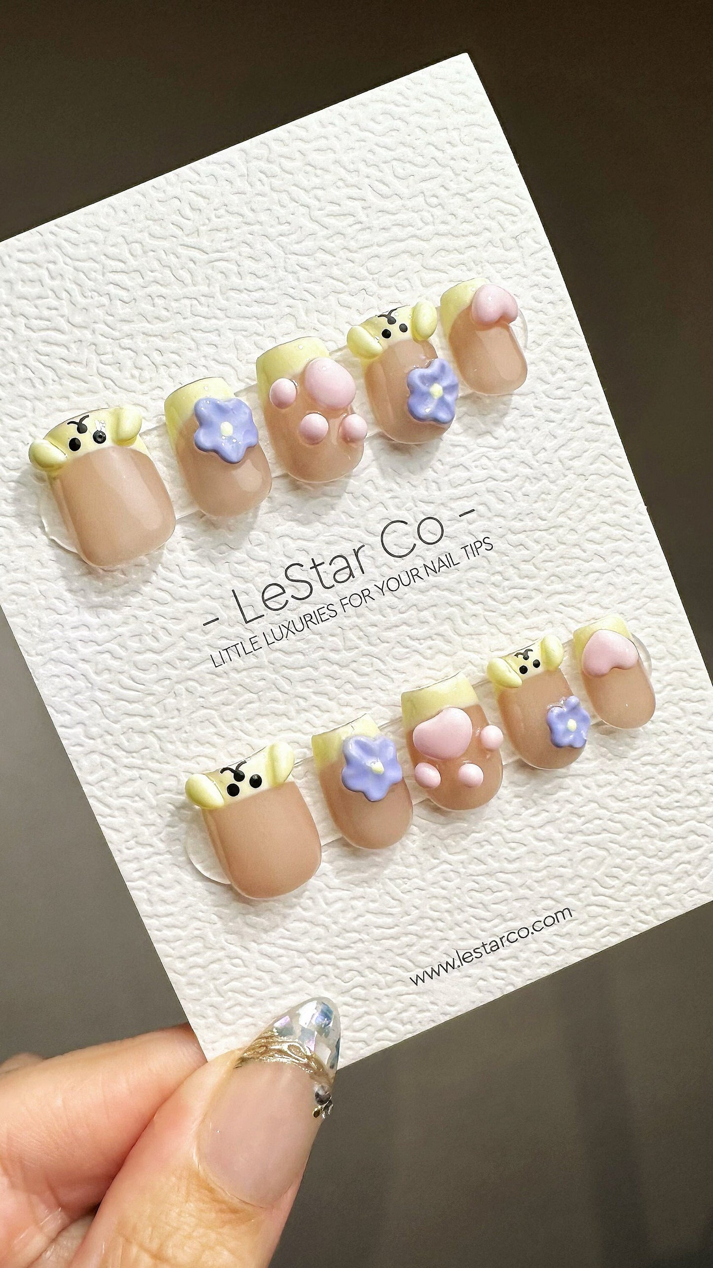 Reusable Puppy Paws Blooms | Premium Press on Nails Gel Manicure Handprint Pressons Handmade | Lestarco faux nails YR687