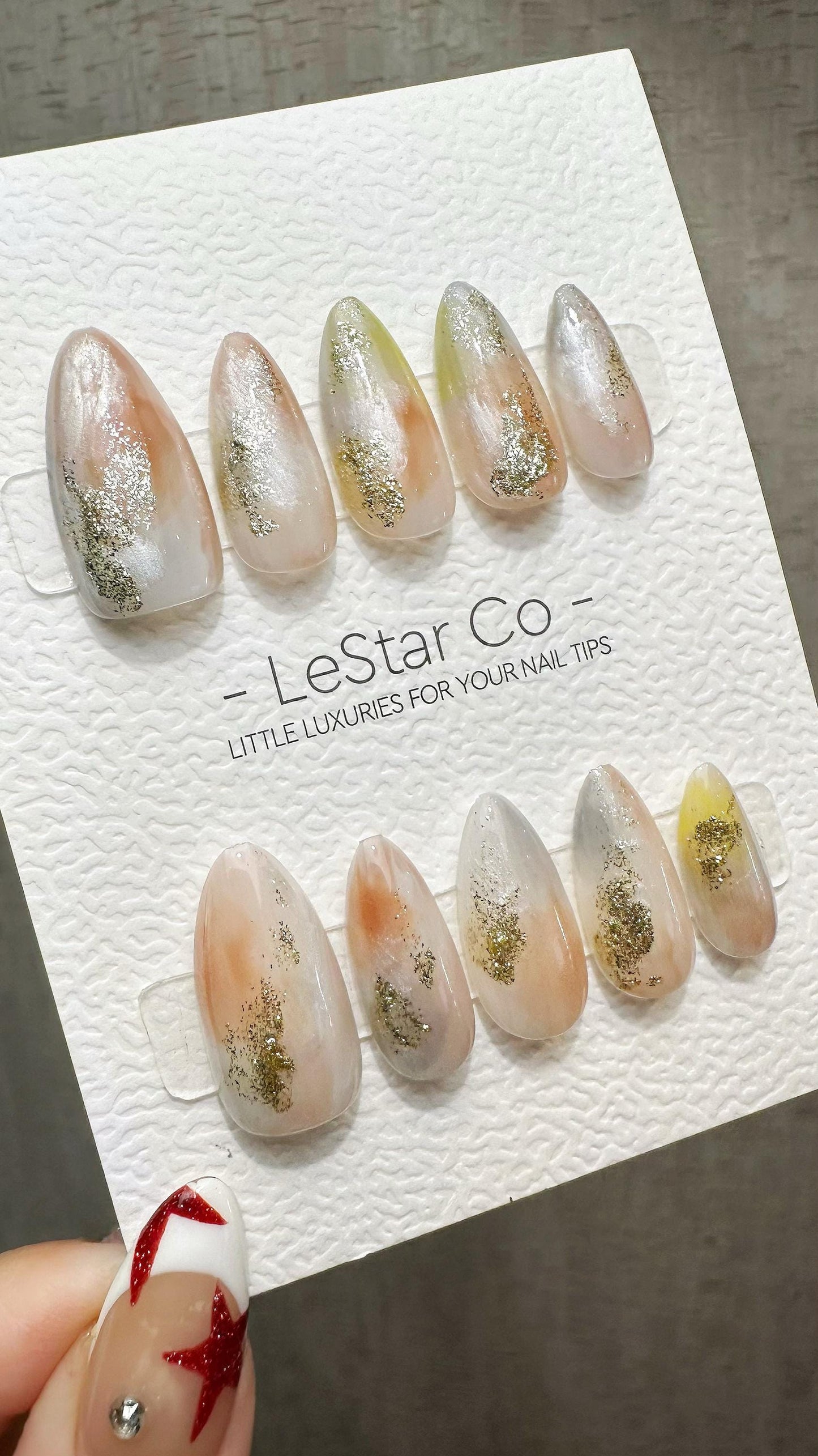 Reusable Gilded Blush | Premium Handmade Press on Nails Gel | Fake Nails | Cute Fun Colorful Gel Nail Artist faux nails BB890