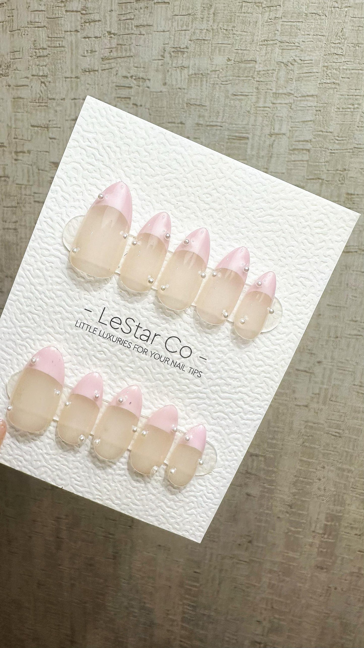 Reusable Baby Pink French Tip with Pearl | Premium Press on Nails Gel | Fake Nails | Cute Fun Colorful Gel Nail Artist faux nails ML905