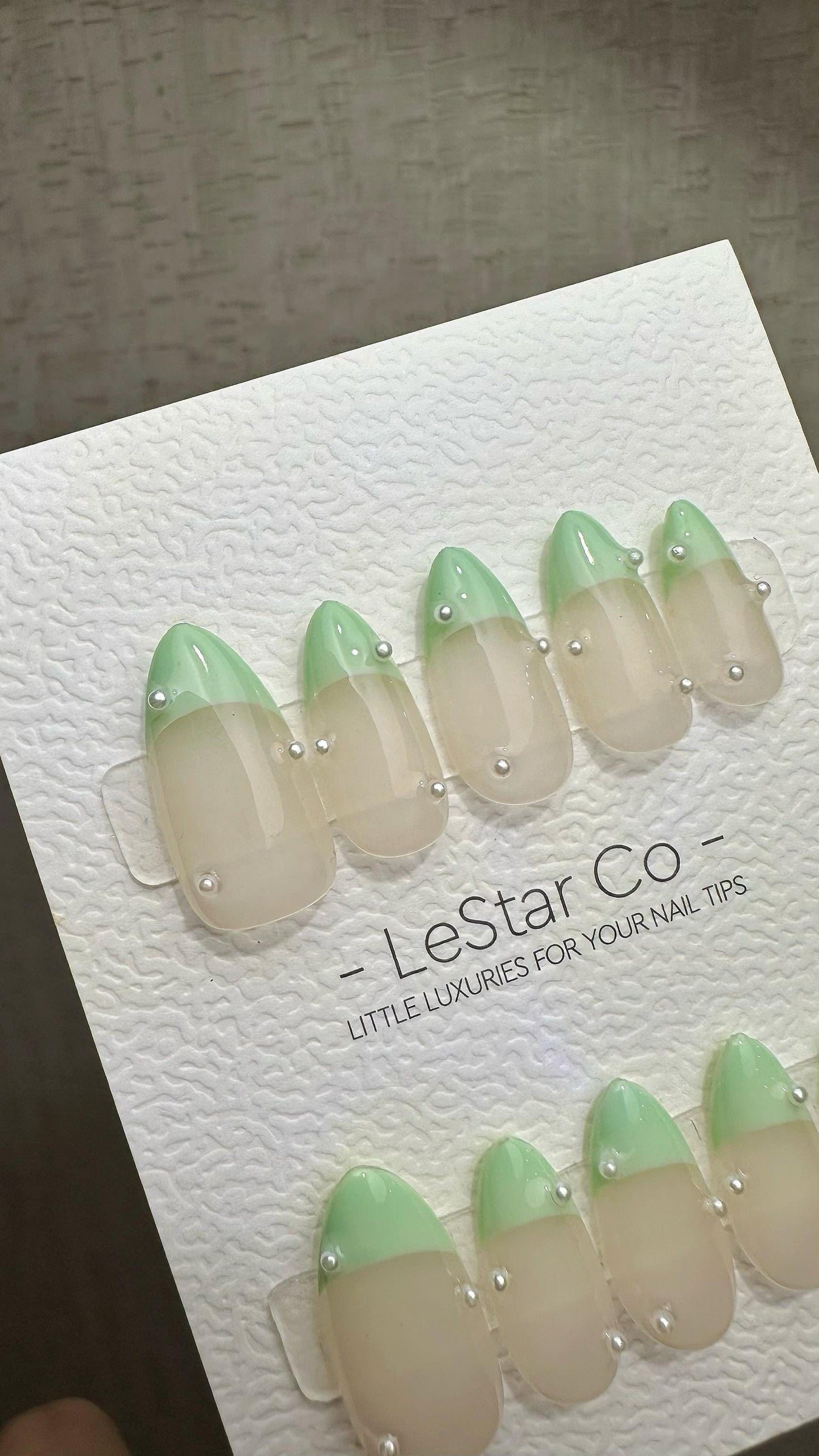 Reusable Chic Minimalist Mint French Tip with pearl | Press on Nails Gel | Fake Nails | Handmade Pressons faux nails ML913