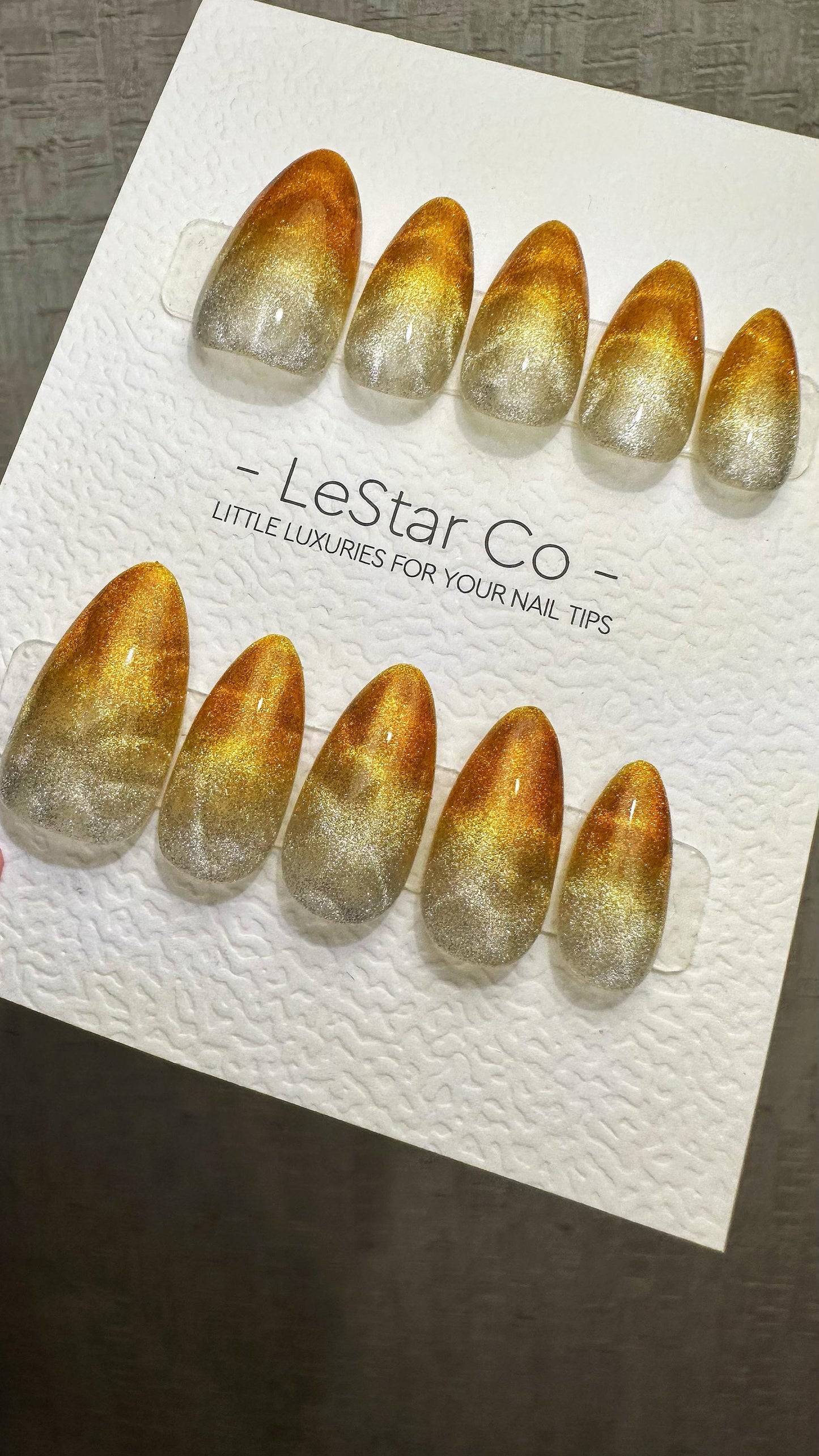 Reusable Sunset Glow Cat Eye Effect| Nails Premium Press on Nails Gel Manicure | Fake Nails | Handmade | faux nails ML918