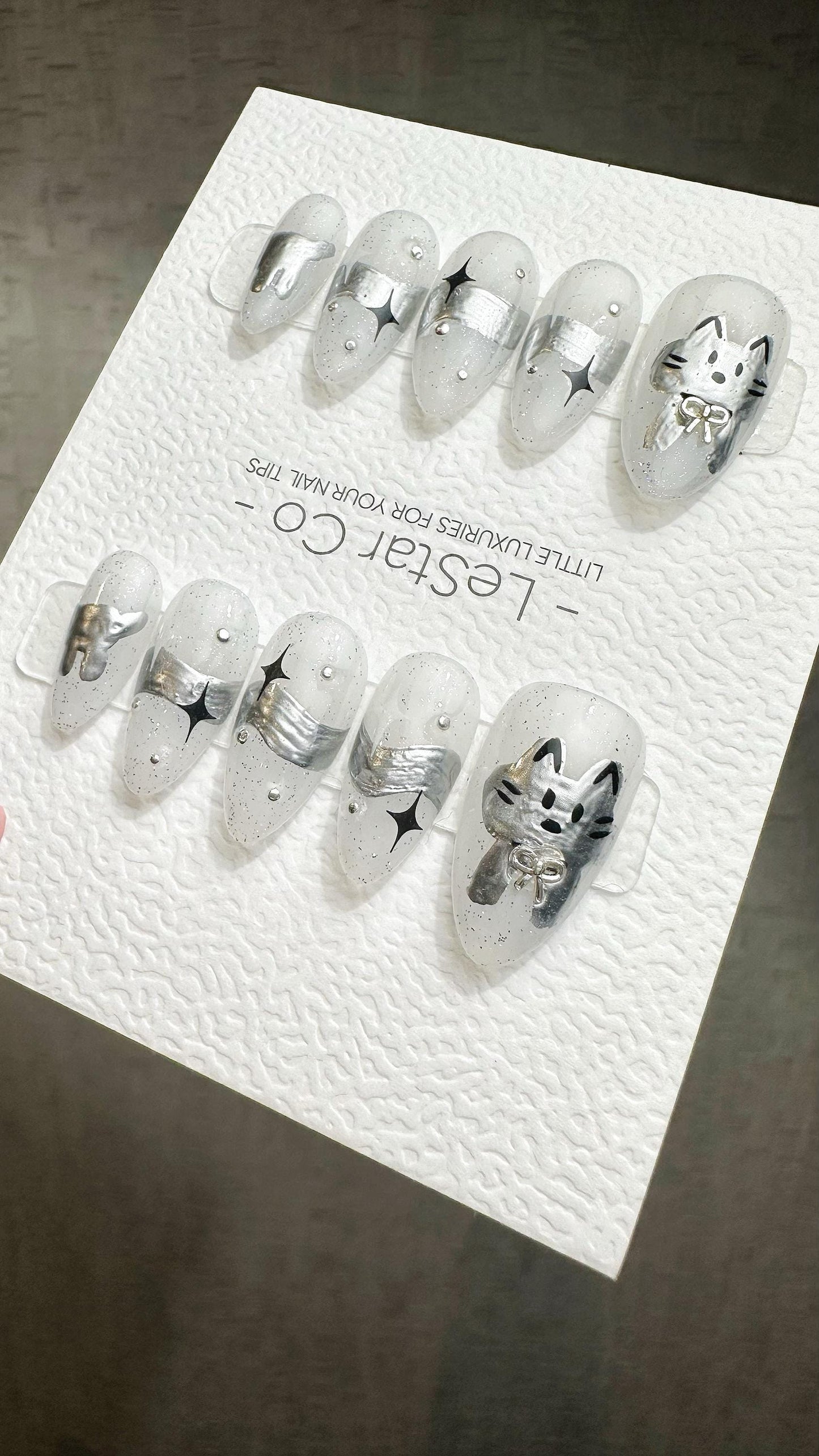 Reusable Moonlit Paws | Premium Press on Nails Gel Hand Painted Pressons Customizable Gel Nail Artist faux nails ML927