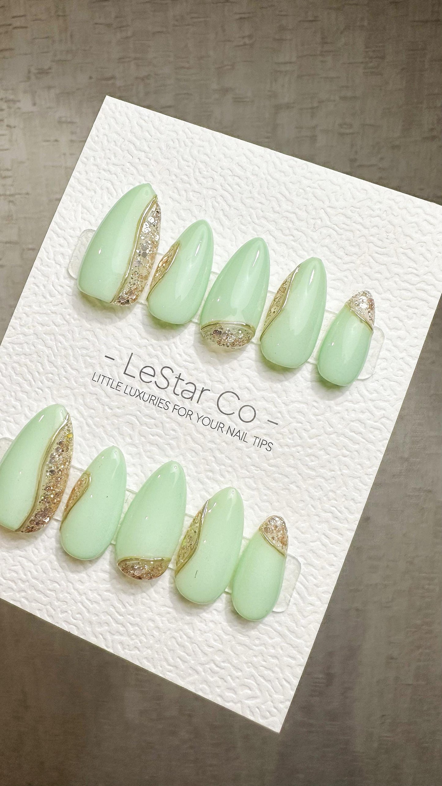 Reusable Crystal Mint | Premium Press on Nails Gel Hand Painted Pressons Customizable Gel Nail Artist faux nails ML931