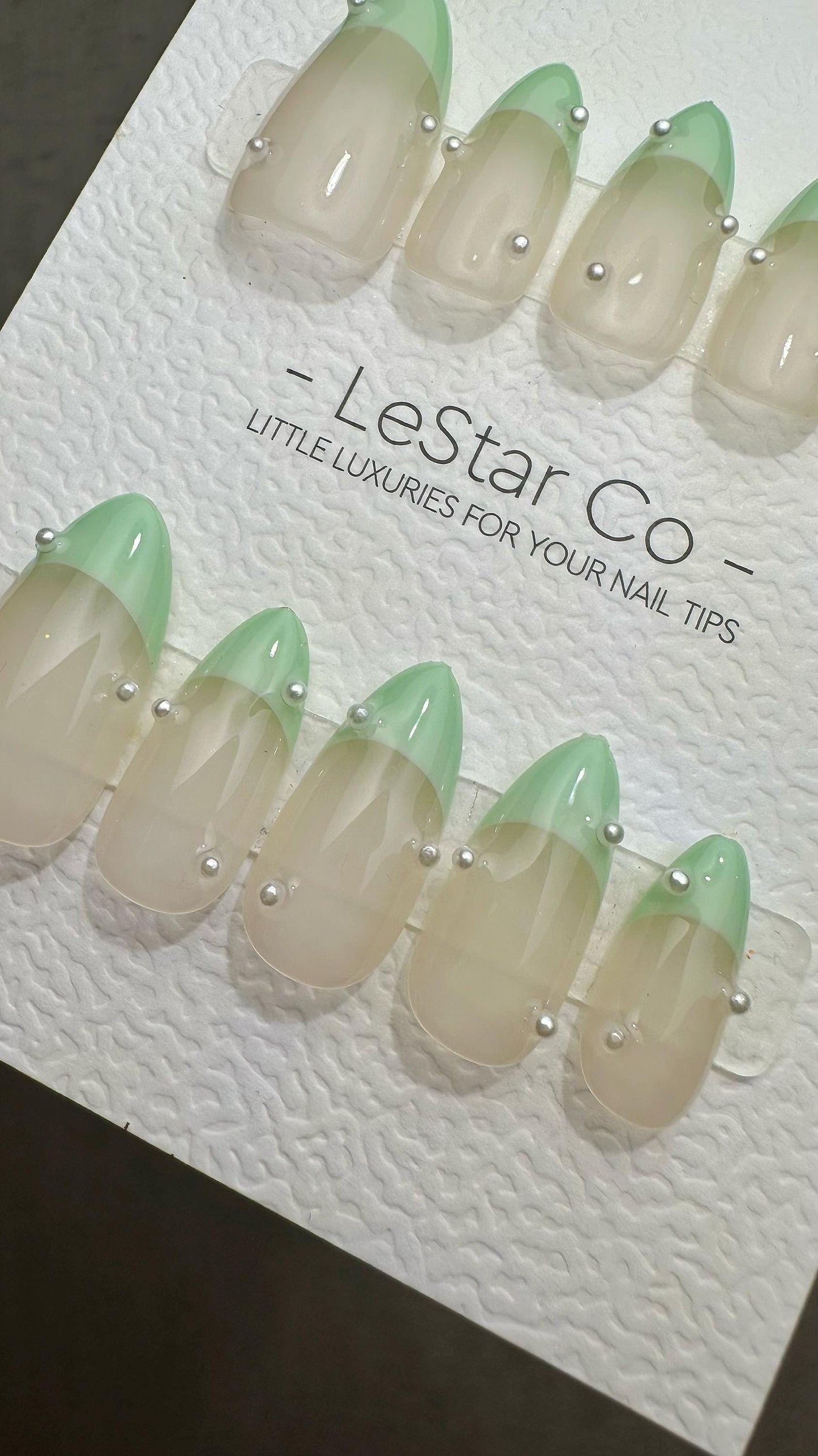 Reusable Chic Minimalist Mint French Tip with pearl | Press on Nails Gel | Fake Nails | Handmade Pressons faux nails ML913