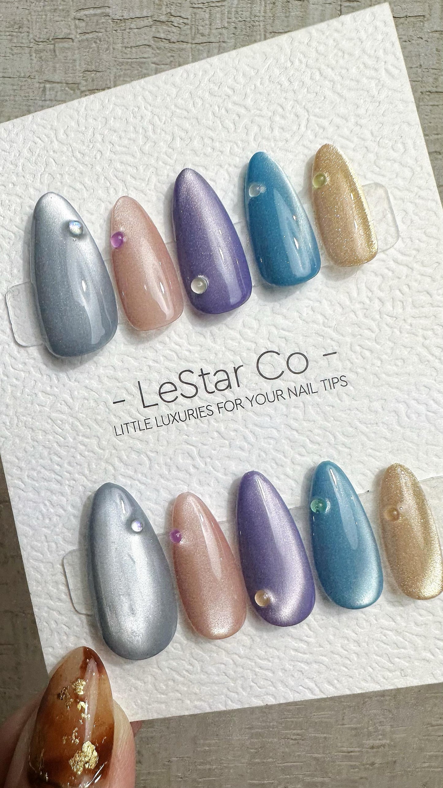 Reusable Starlit Gem Cat Eye Effect | Premium Press on Nails Gel Hand Painted Pressons Customizable Gel Nail Artist fake nails WM938