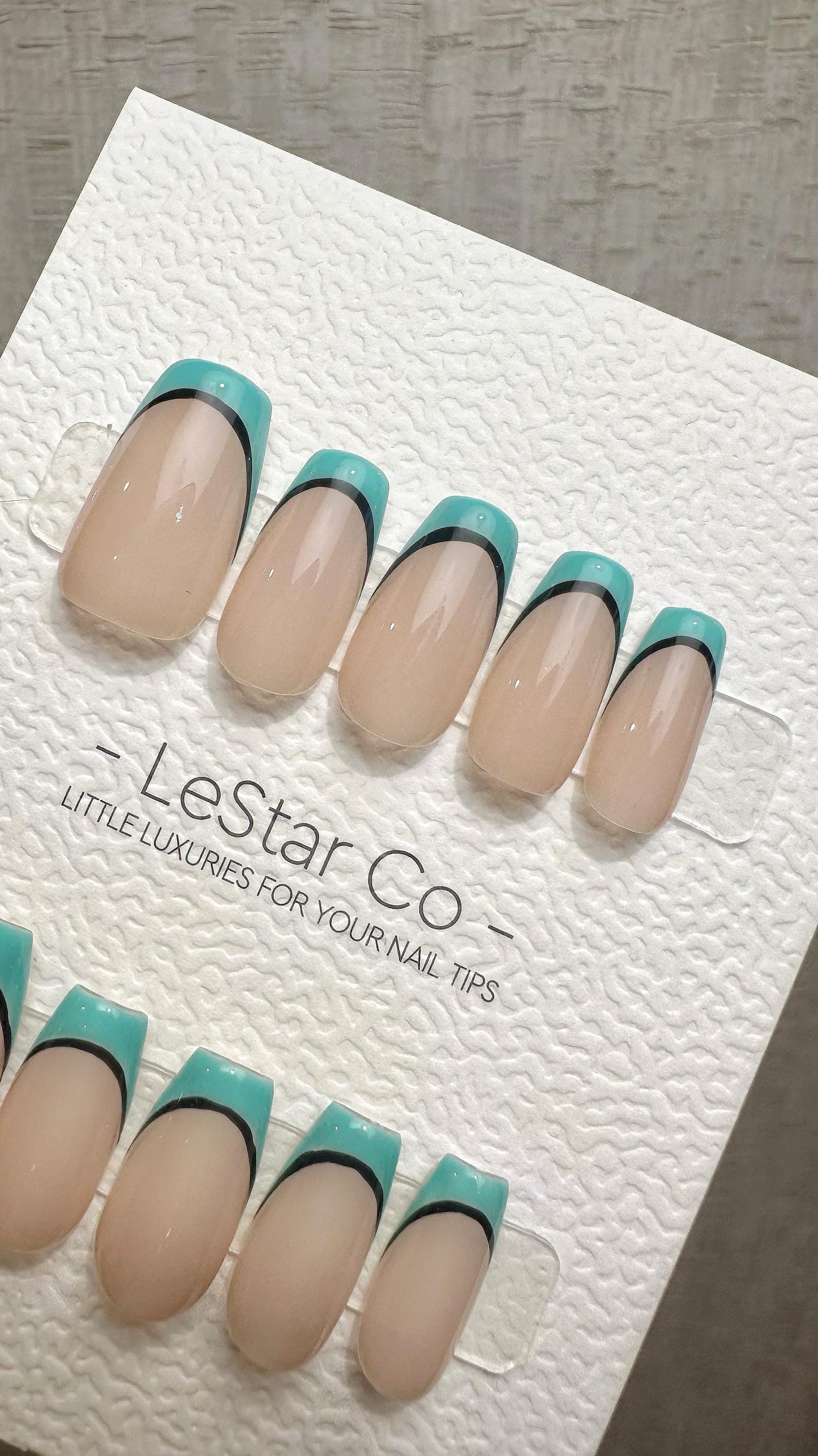 Reusable Turquoise Touch French Tip | Premium Press on Nails Gel Hand Painted Pressons Customizable Gel Nail Artist faux nails WM945