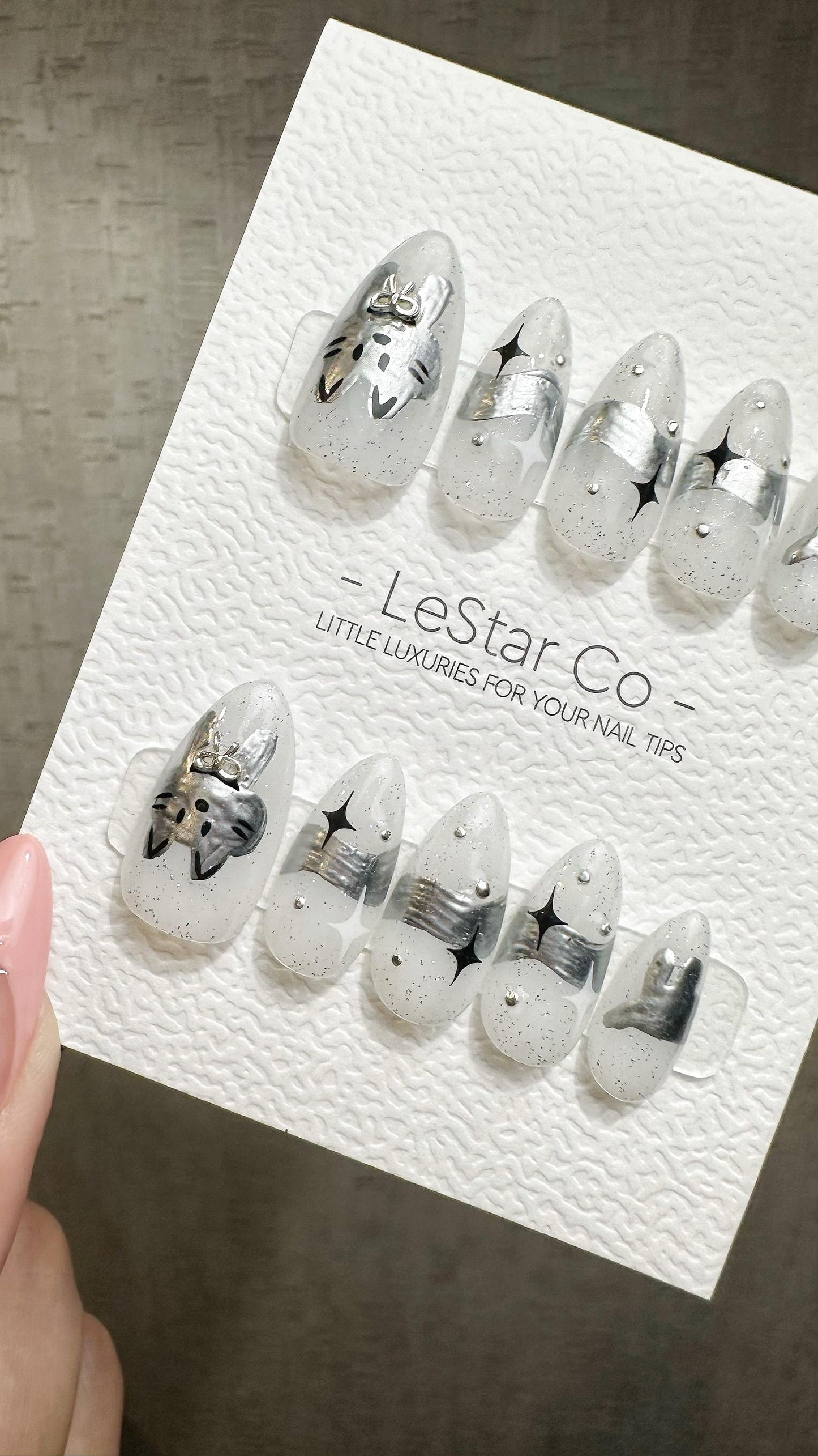 Reusable Moonlit Paws | Premium Press on Nails Gel Hand Painted Pressons Customizable Gel Nail Artist faux nails ML927