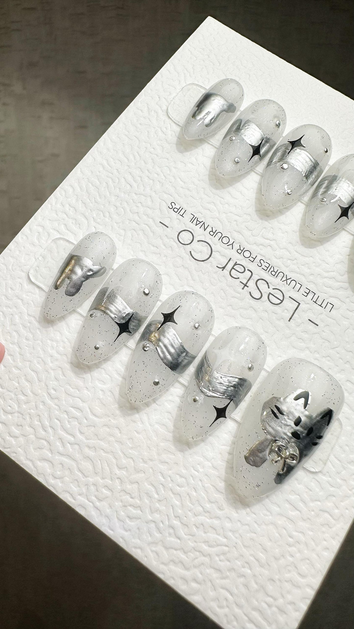 Reusable Moonlit Paws | Premium Press on Nails Gel Hand Painted Pressons Customizable Gel Nail Artist faux nails ML927