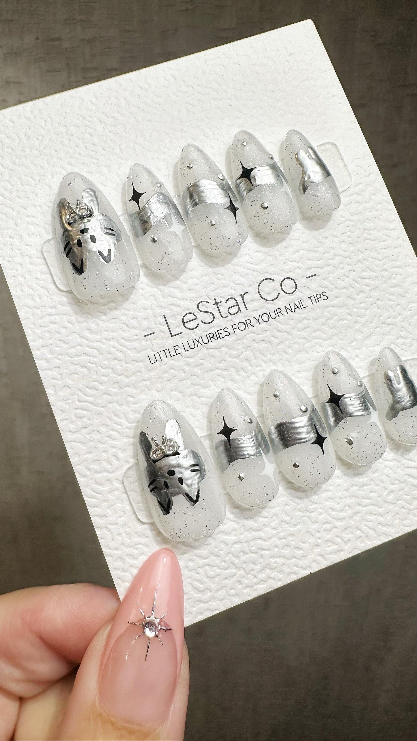 Reusable Moonlit Paws | Premium Press on Nails Gel Hand Painted Pressons Customizable Gel Nail Artist faux nails ML927