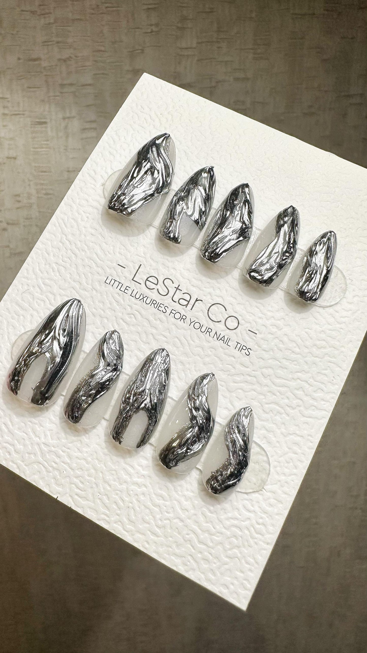 Reusable Liquid Metal Waves | Premium Press on Nails Gel Hand Painted Pressons Customizable Gel Nail Artist faux nails ML928