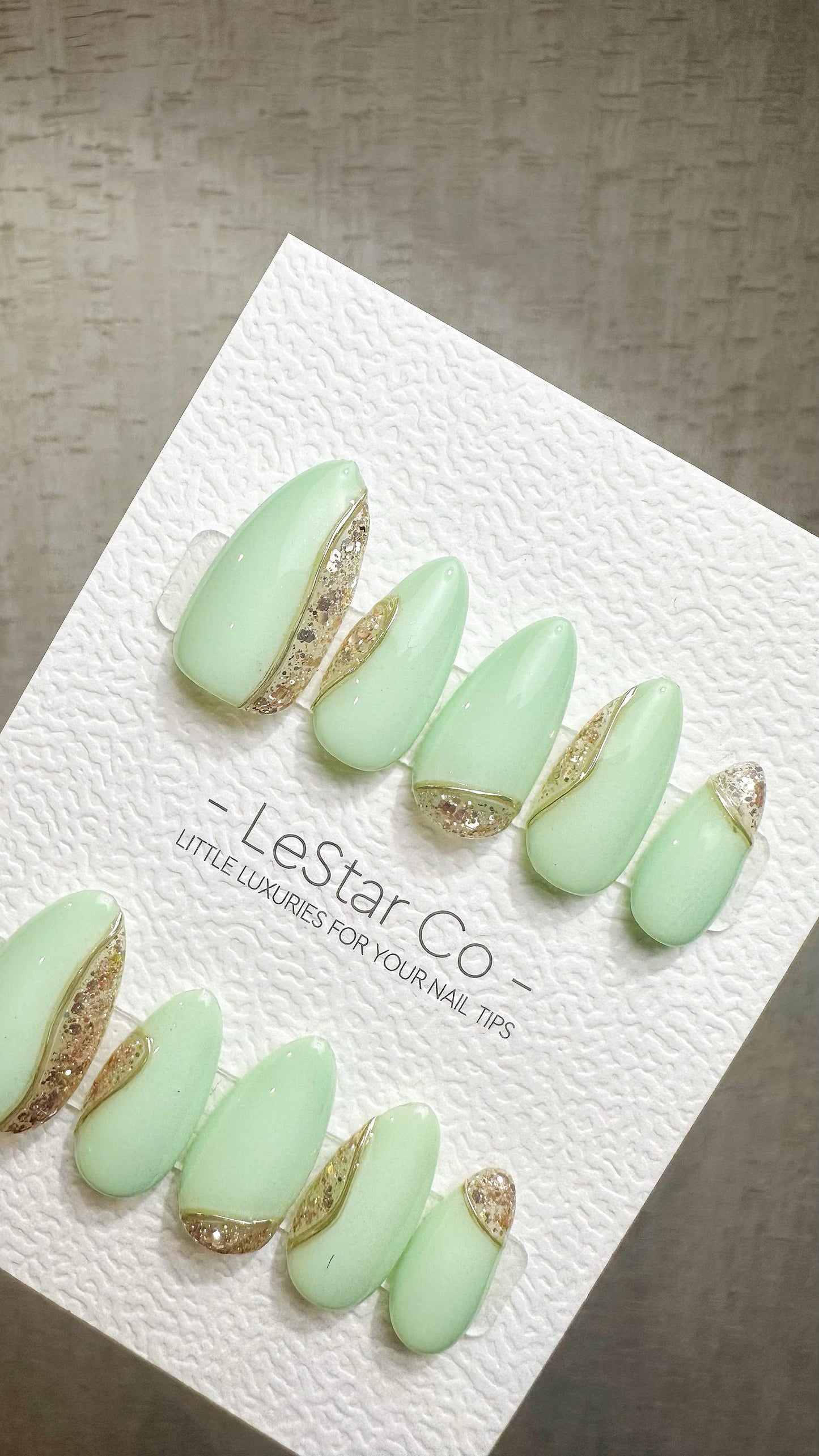 Reusable Crystal Mint | Premium Press on Nails Gel Hand Painted Pressons Customizable Gel Nail Artist faux nails ML931
