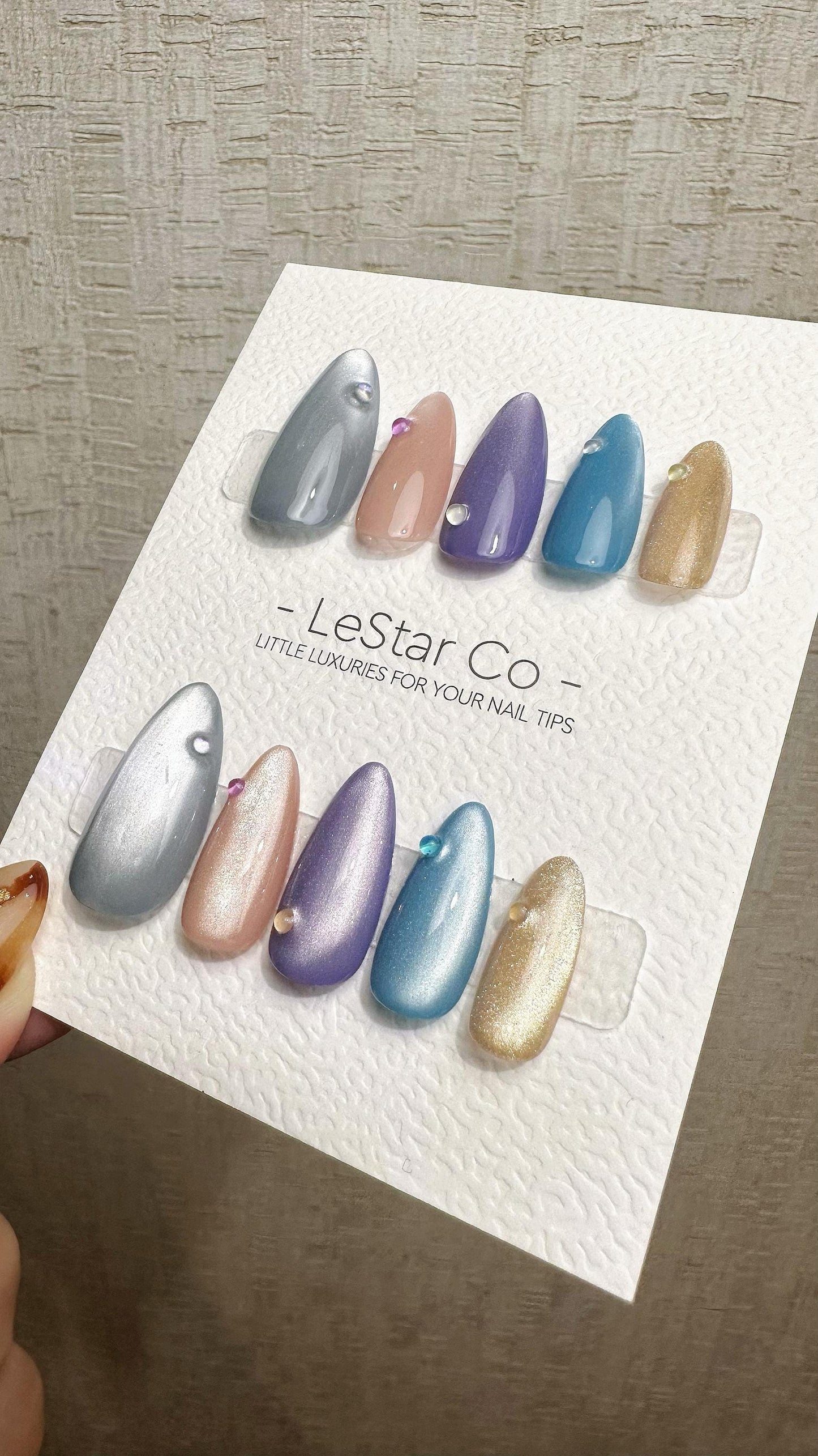 Reusable Starlit Gem Cat Eye Effect | Premium Press on Nails Gel Hand Painted Pressons Customizable Gel Nail Artist fake nails WM938
