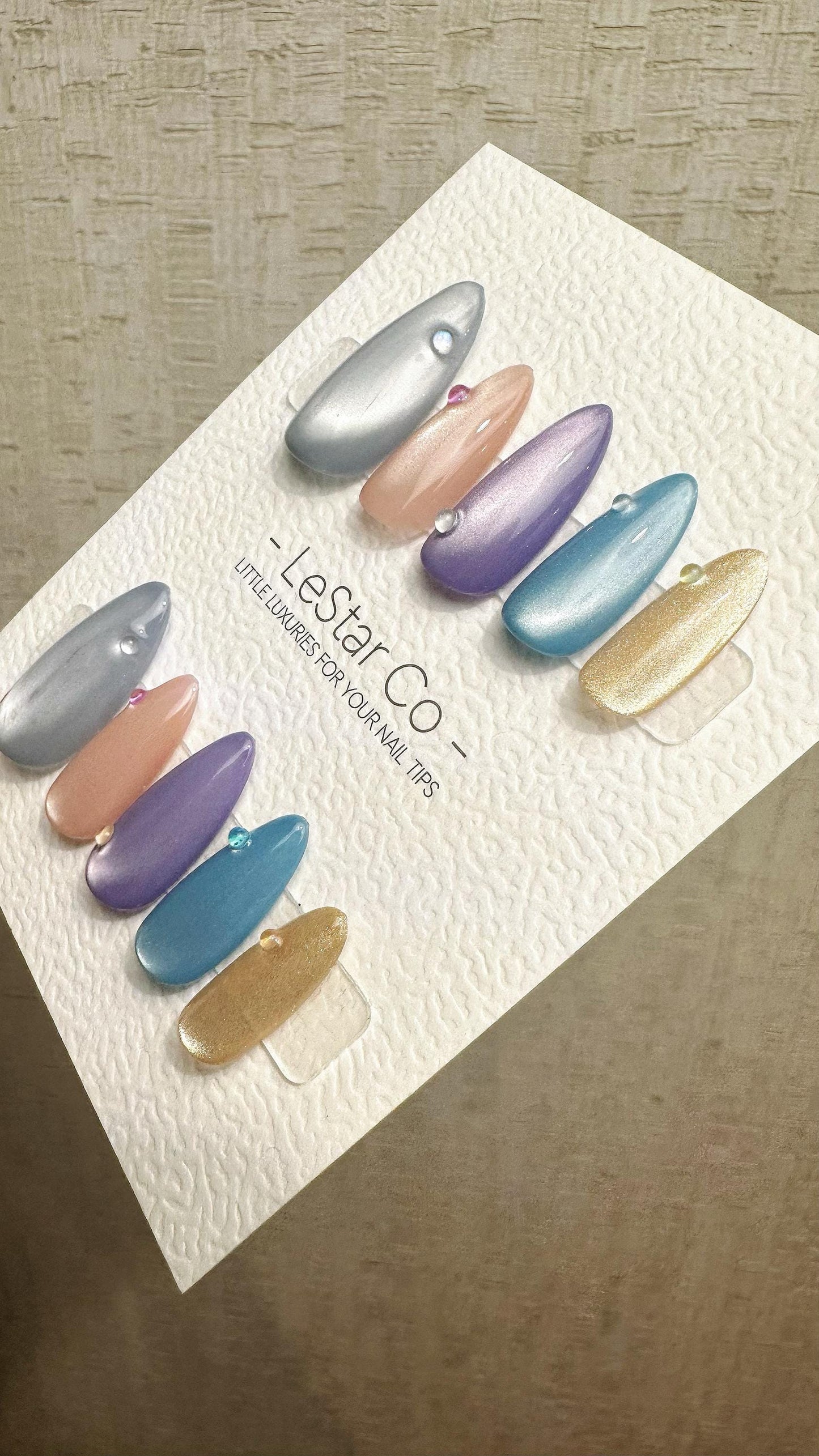 Reusable Starlit Gem Cat Eye Effect | Premium Press on Nails Gel Hand Painted Pressons Customizable Gel Nail Artist fake nails WM938