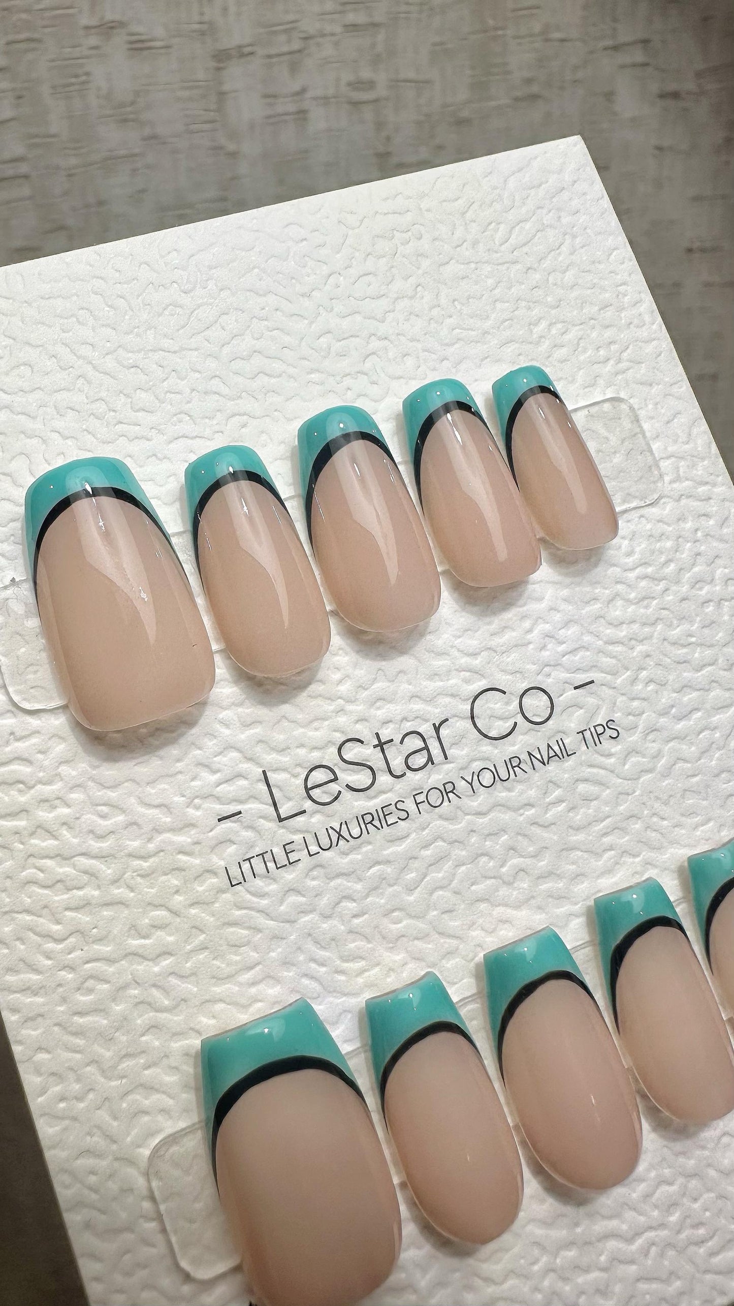 Reusable Turquoise Touch French Tip | Premium Press on Nails Gel Hand Painted Pressons Customizable Gel Nail Artist faux nails WM945