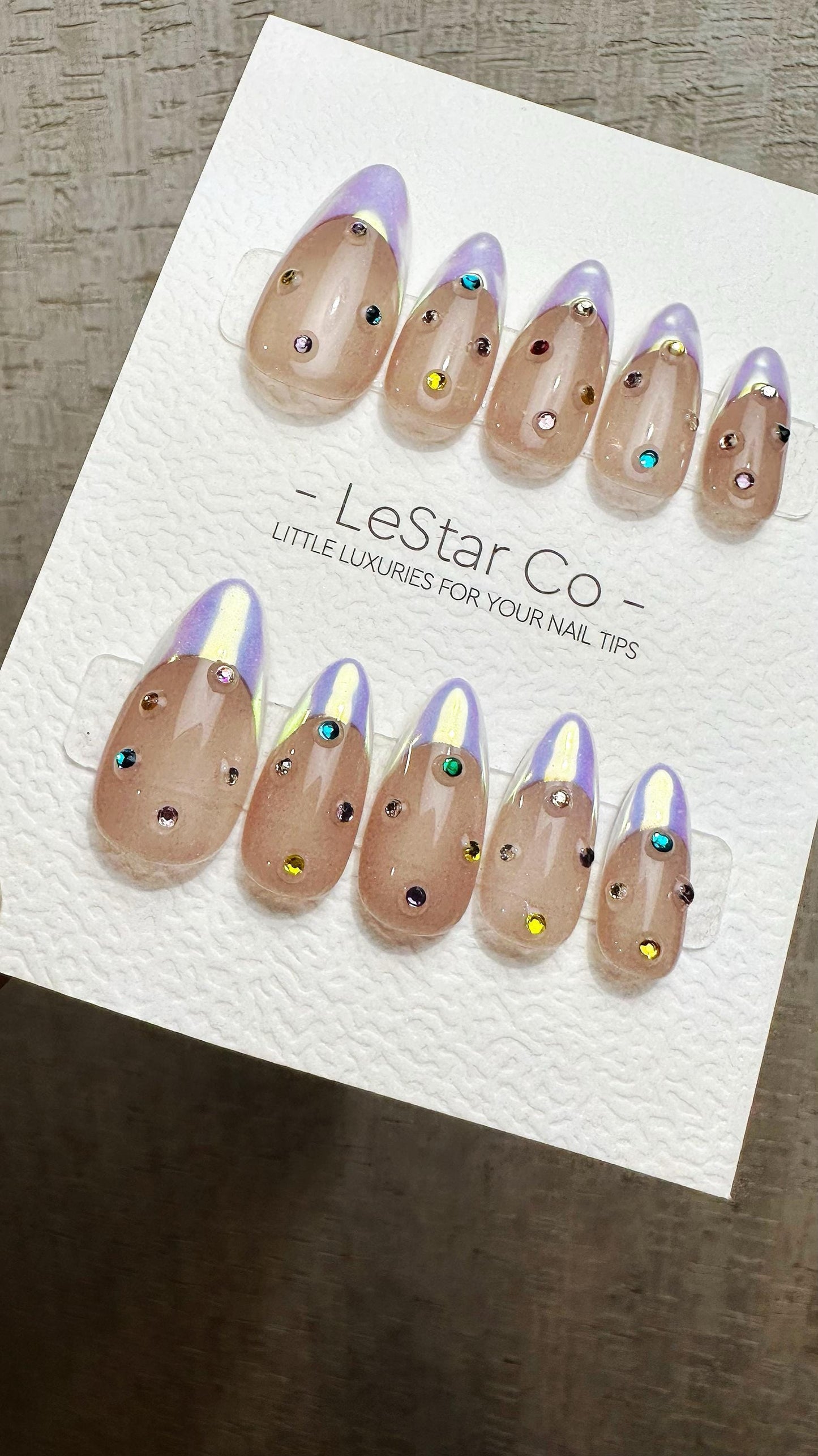 Reusable Iridescent Jewel Glow French Tip | Premium Press on Nails Gel Hand Painted Pressons Customizable Gel Nail Artist faux nails QN954