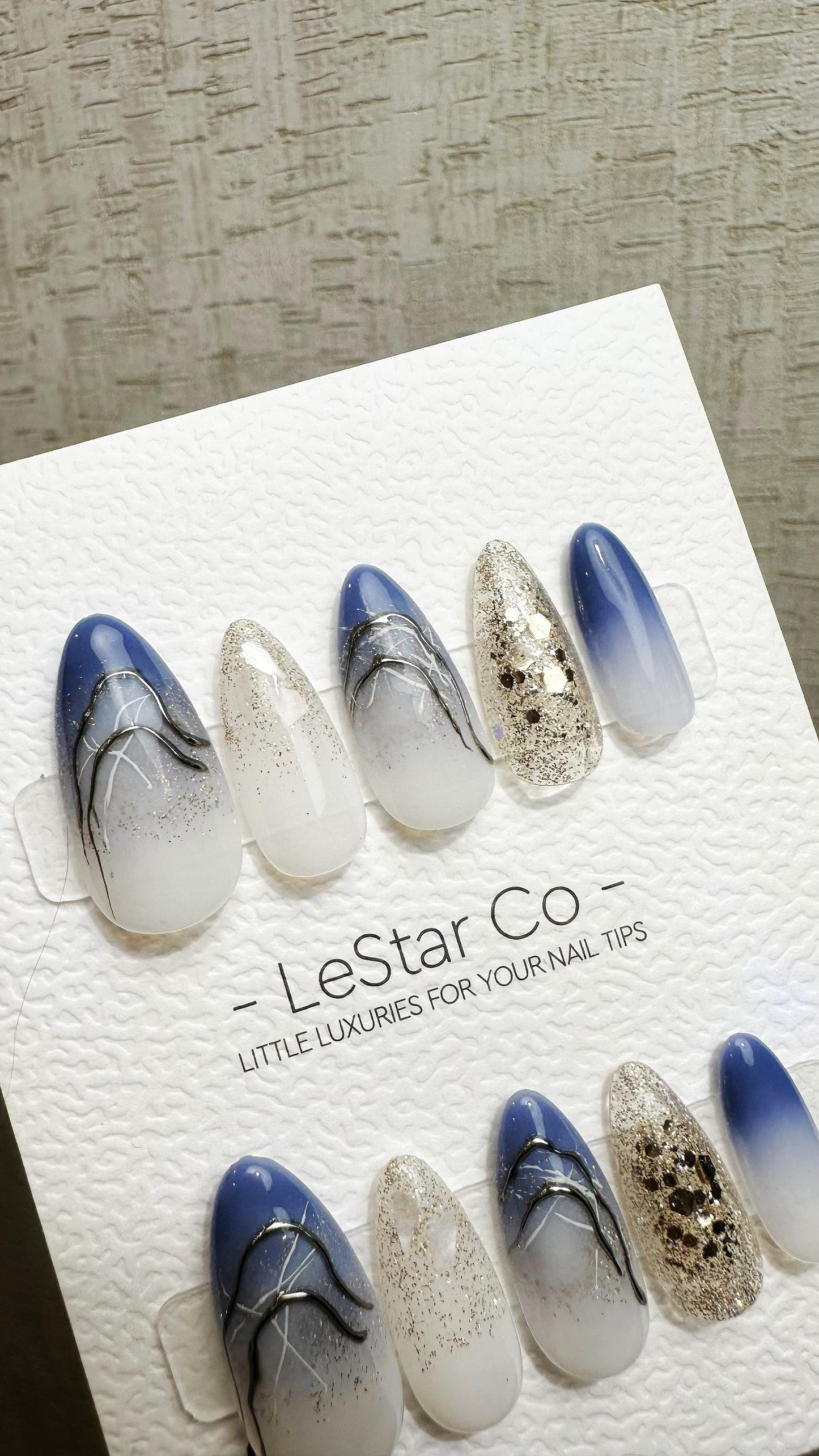 Reusable Frosty Blue Galaxy | Premium Press on Nails Gel Hand Painted Pressons Customizable Gel Nail Artist faux nails QN955
