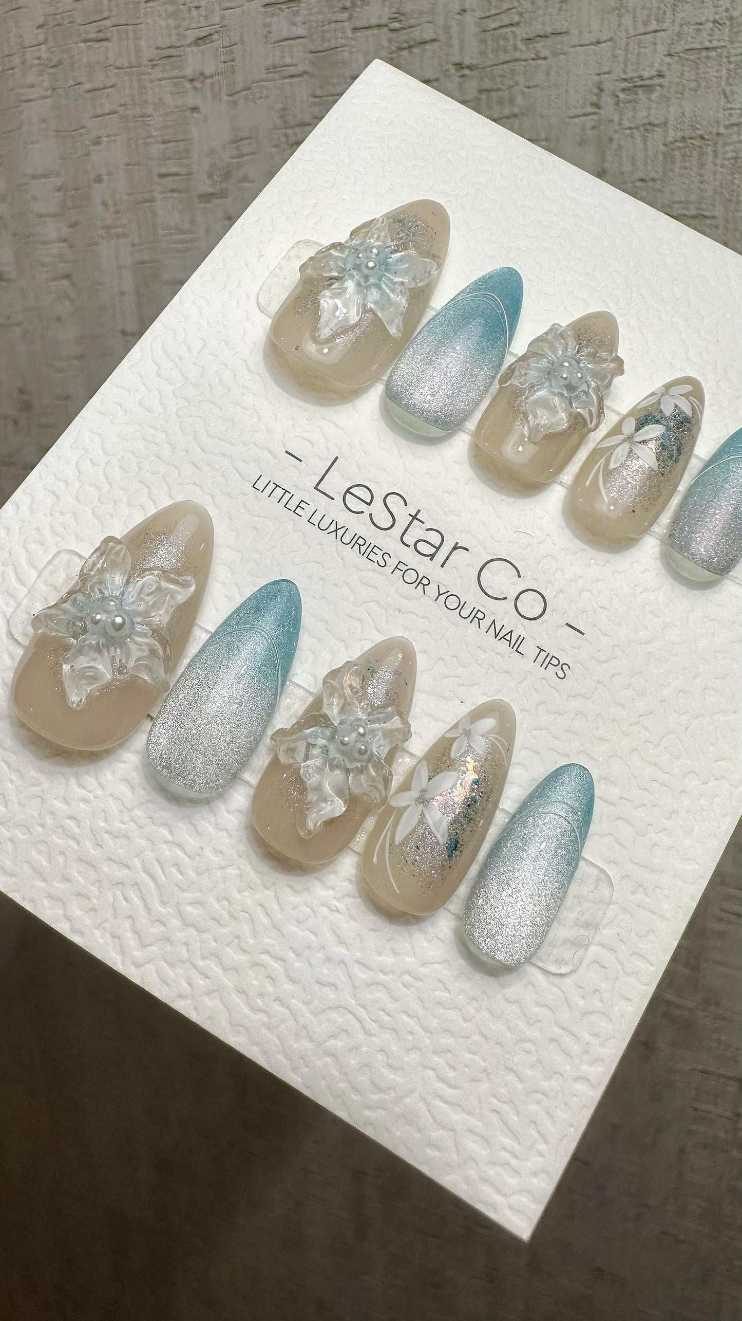 Reusable Glacial Floral Dream| Premium Press on Nails Gel | Fake Nails | Cute Fun Colorful Gel Nail Artist faux nails QN964