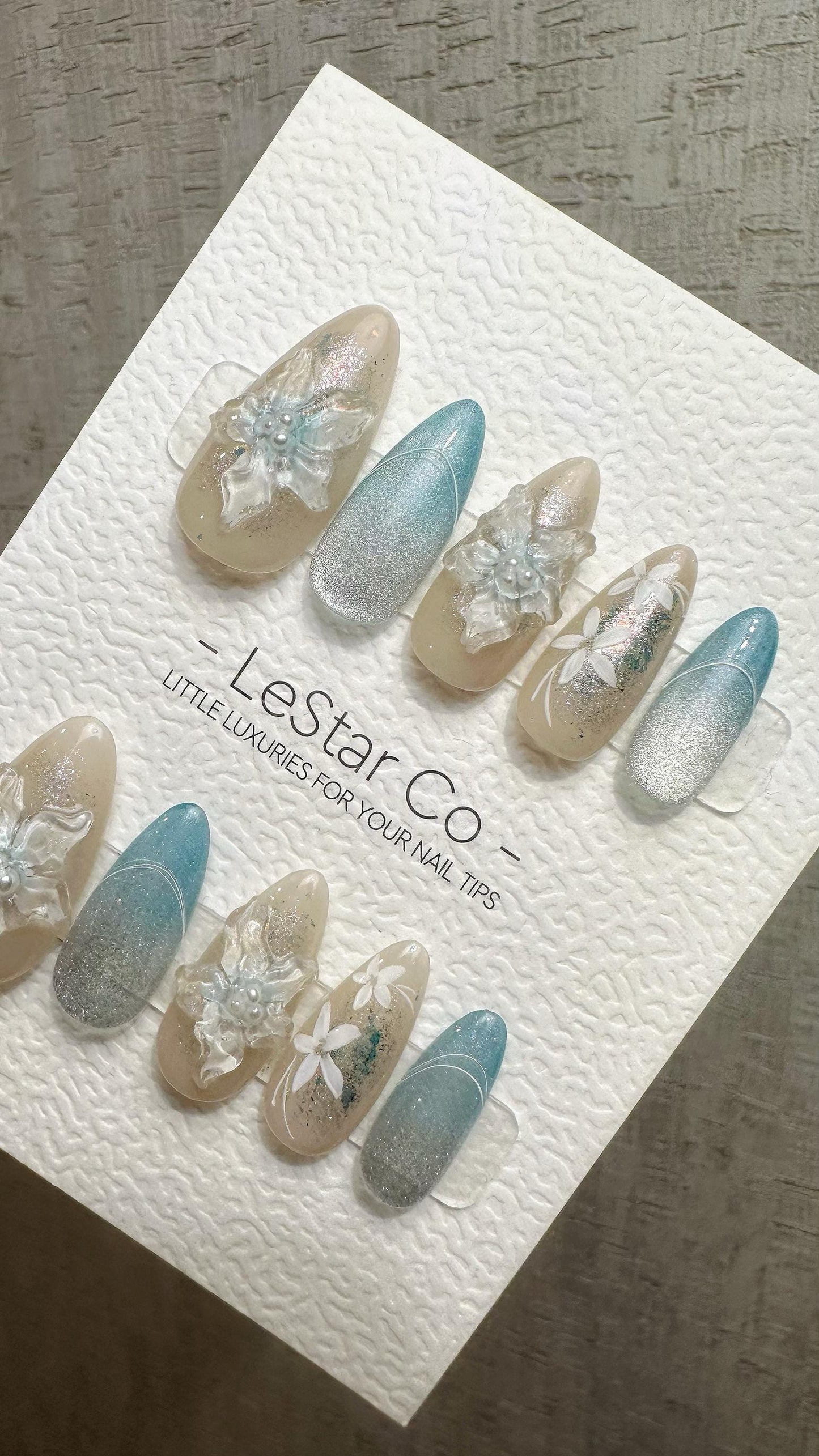 Reusable Glacial Floral Dream| Premium Press on Nails Gel | Fake Nails | Cute Fun Colorful Gel Nail Artist faux nails QN964