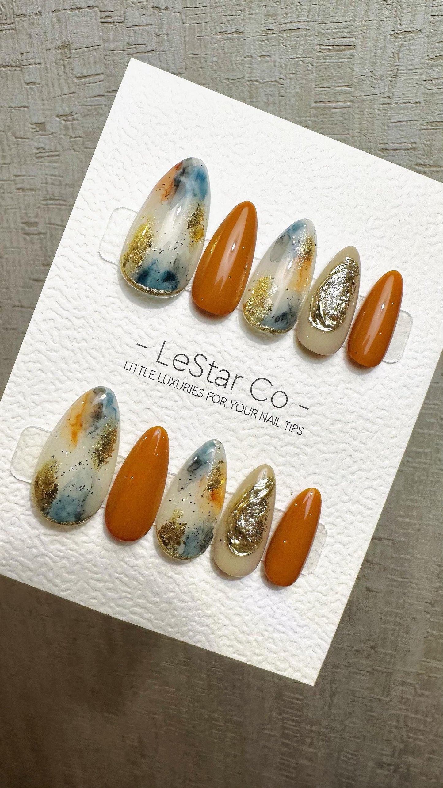 Reusable Terracotta Sky Fusion | Premium Press on Nails Gel Hand Painted Pressons Customizable Gel Nail faux nails QN965
