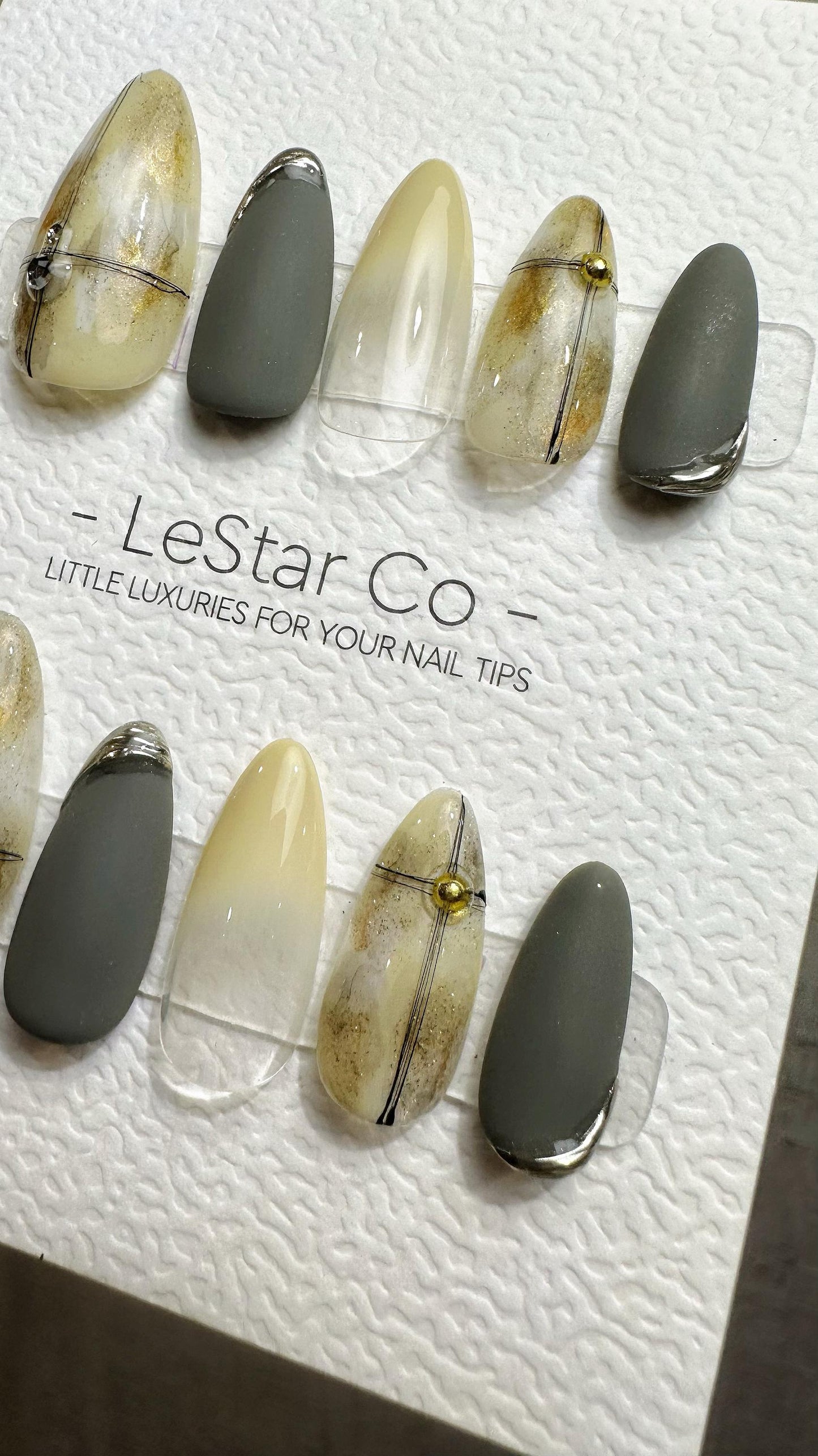Reusable Slate Marble | Premium Handmade Press on Nails Gel Hand Painted Pressons Customizable Gel Nail Artist faux nails QN968