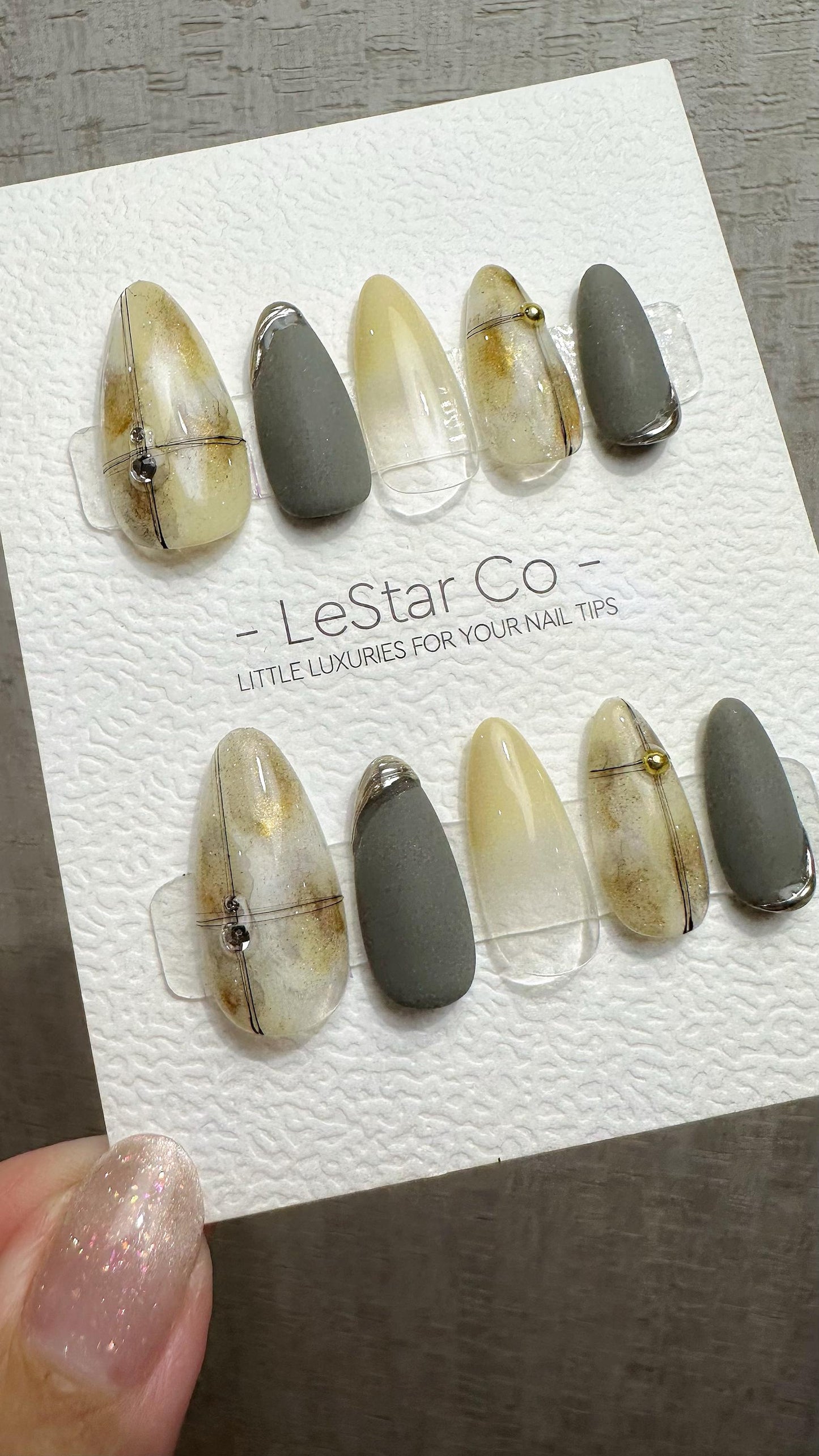 Reusable Slate Marble | Premium Handmade Press on Nails Gel Hand Painted Pressons Customizable Gel Nail Artist faux nails QN968