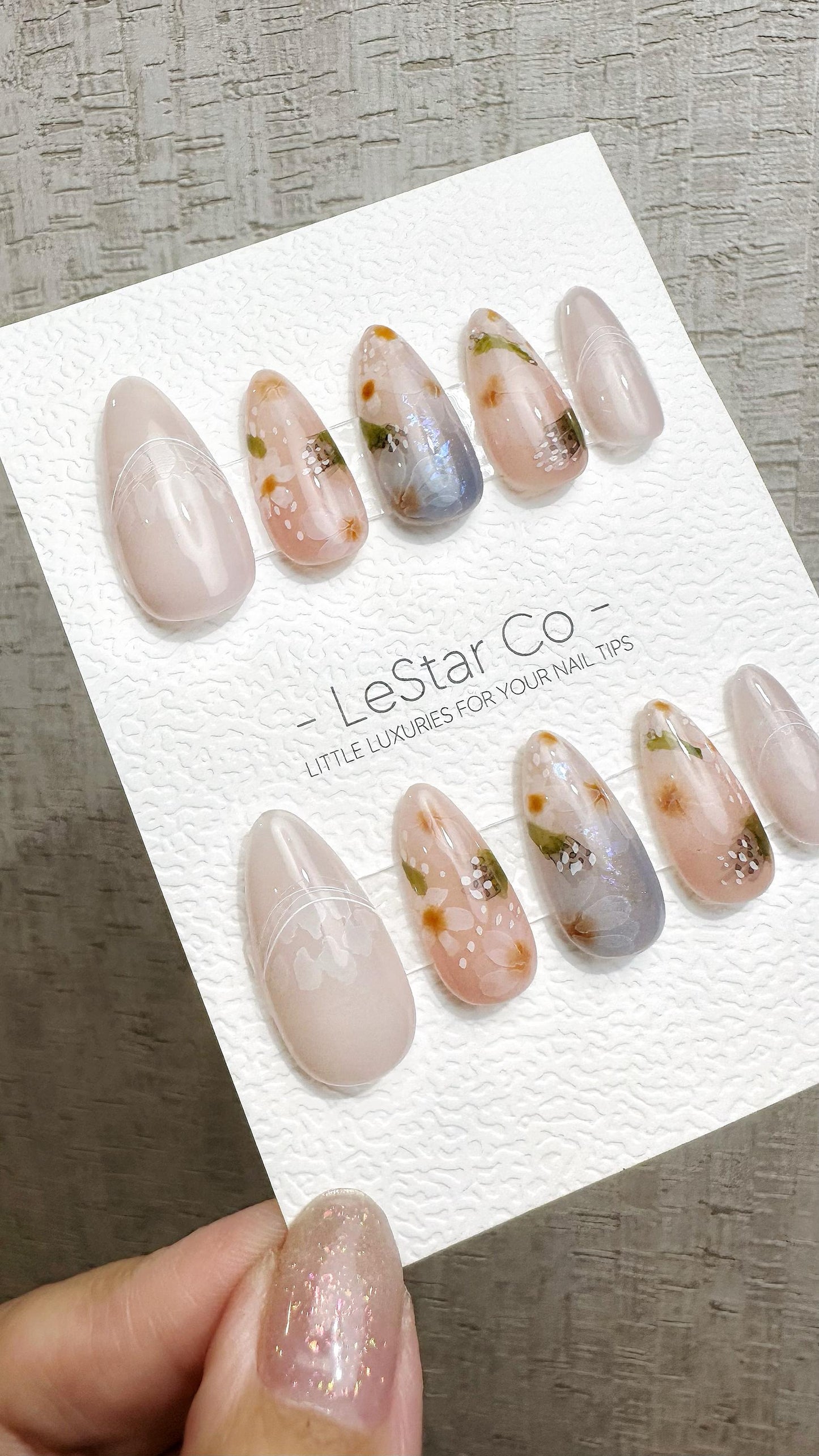 Reusable Blossom Mist | Premium Handmade Press on Nails Gel Hand Painted Pressons Customizable Gel Nail Artist faux nails QN973