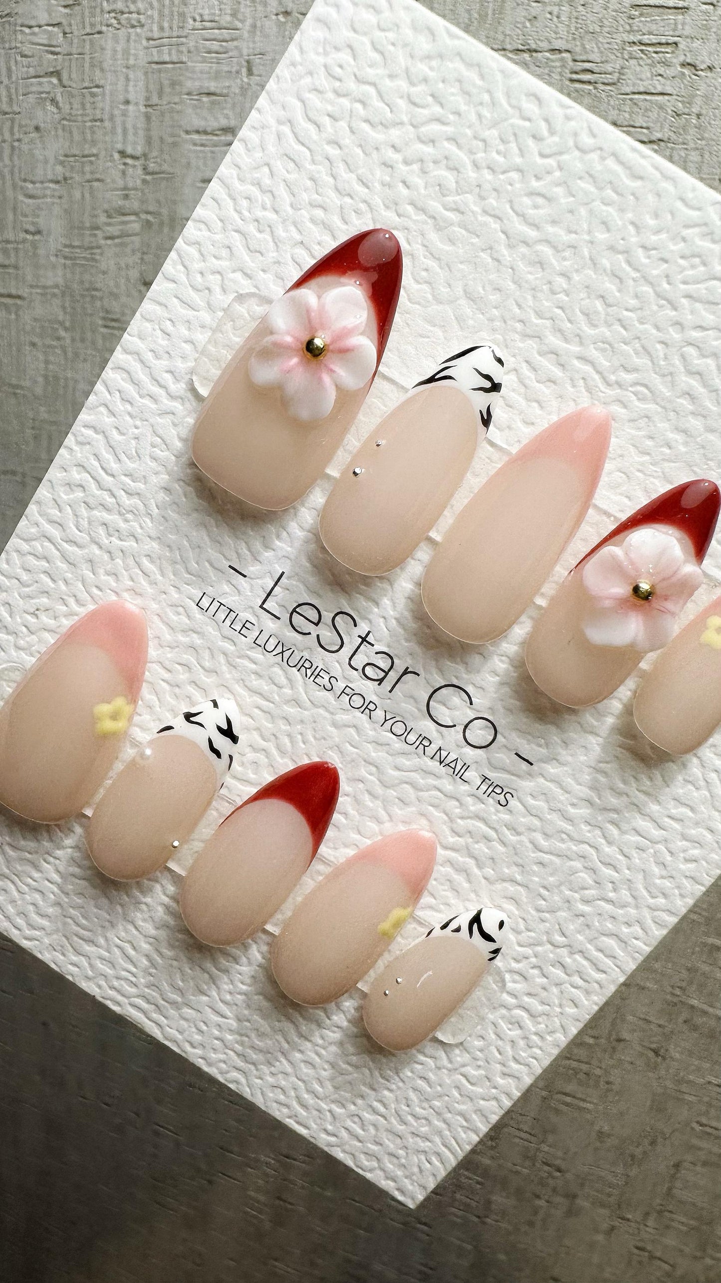 Reusable Blushing Petals French Tip | Premium Handmade Press on Nails Gel | Fake Nails | Cute Fun Colorful Gel Nail Artist faux nails WM975