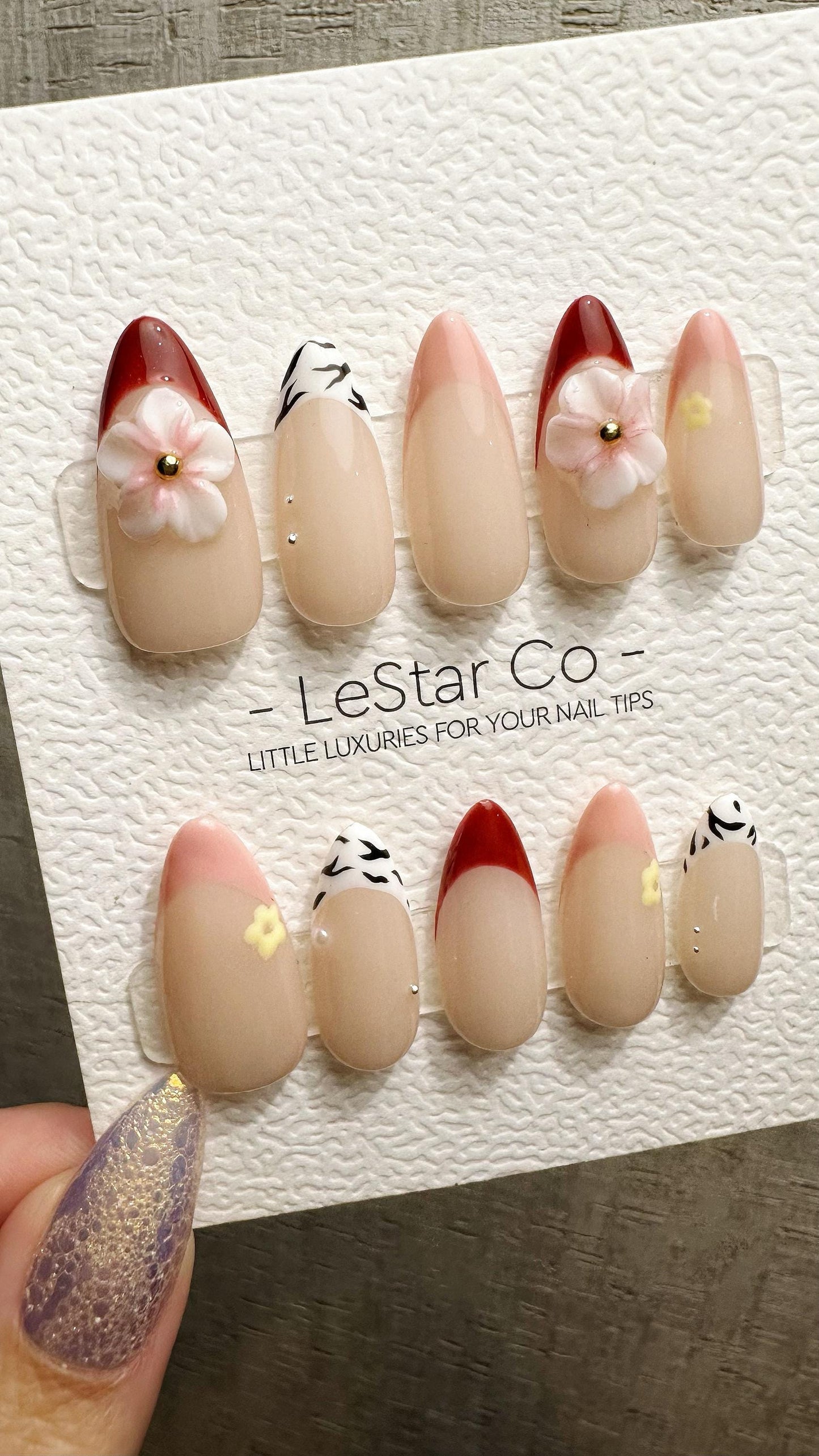 Reusable Blushing Petals French Tip | Premium Handmade Press on Nails Gel | Fake Nails | Cute Fun Colorful Gel Nail Artist faux nails WM975