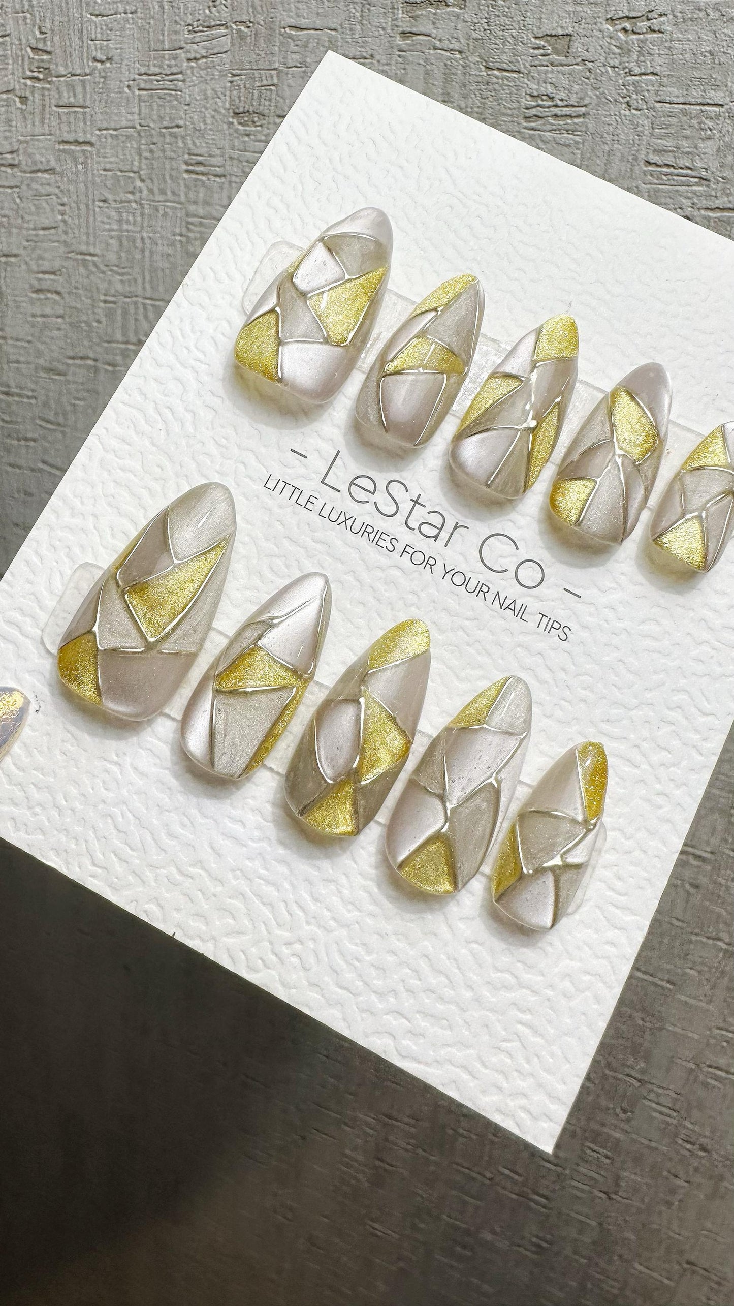 Reusable Golden Shards | Premium Handmade Press on Nails Gel | Fake Nails | Cute Fun Colorful Gel Nail Artist faux nails WM976