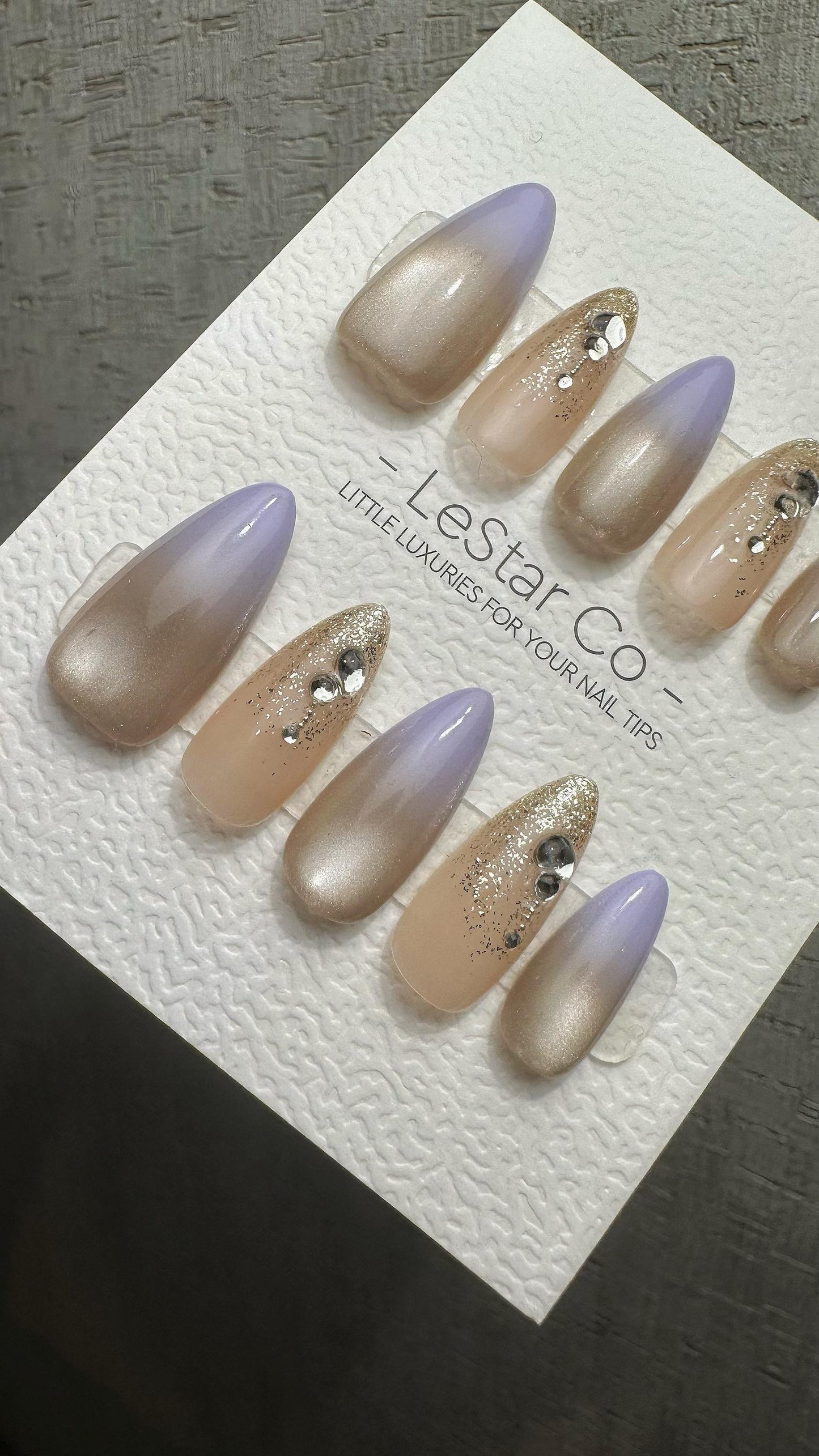Reusable Nude Lilac Glow Cat Eye Effect| Premium Press on Nails Gel | Fake Nails | Cute Fun Colorful Gel Nail faux nails WM984