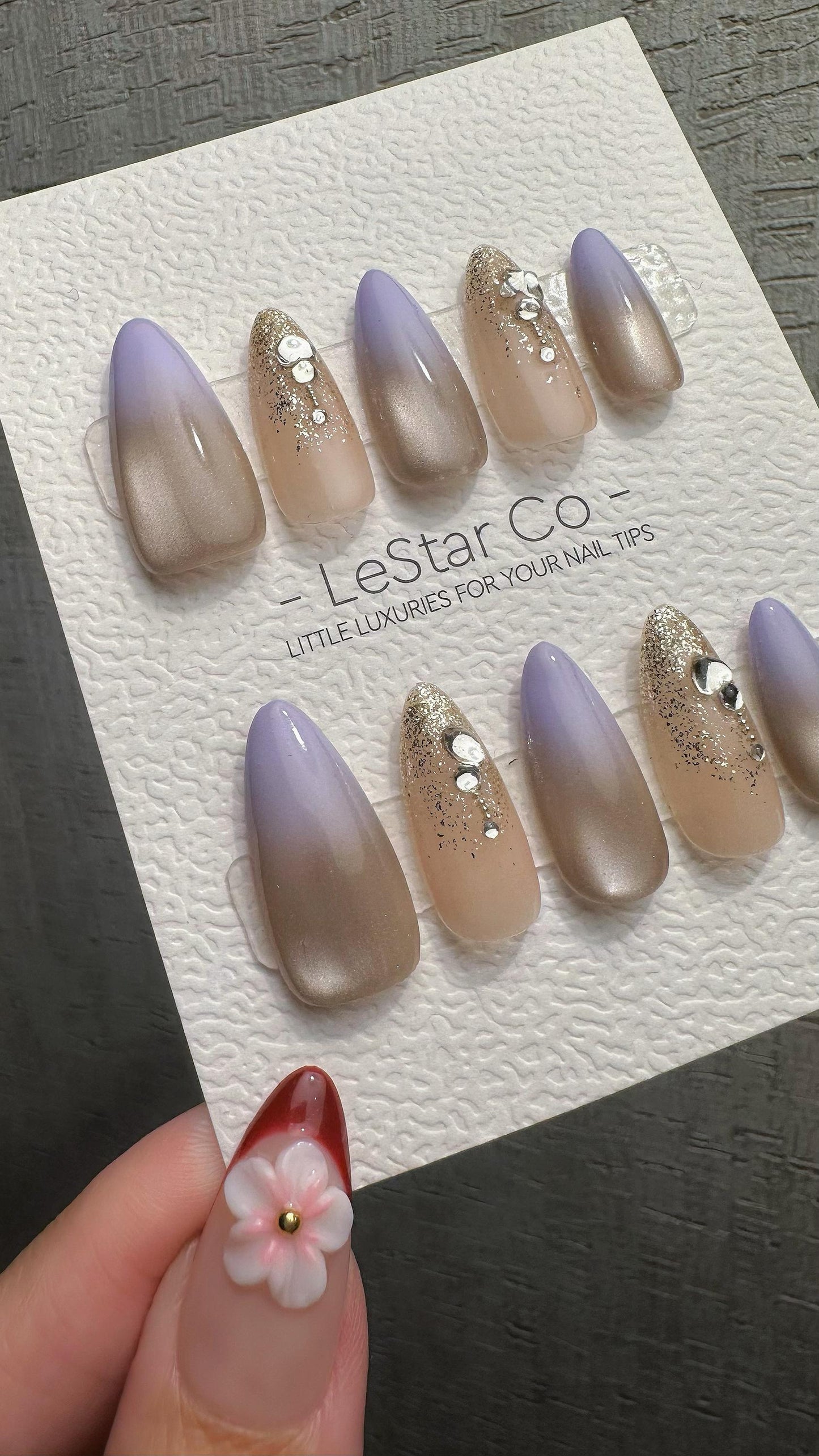 Reusable Nude Lilac Glow Cat Eye Effect| Premium Press on Nails Gel | Fake Nails | Cute Fun Colorful Gel Nail faux nails WM984