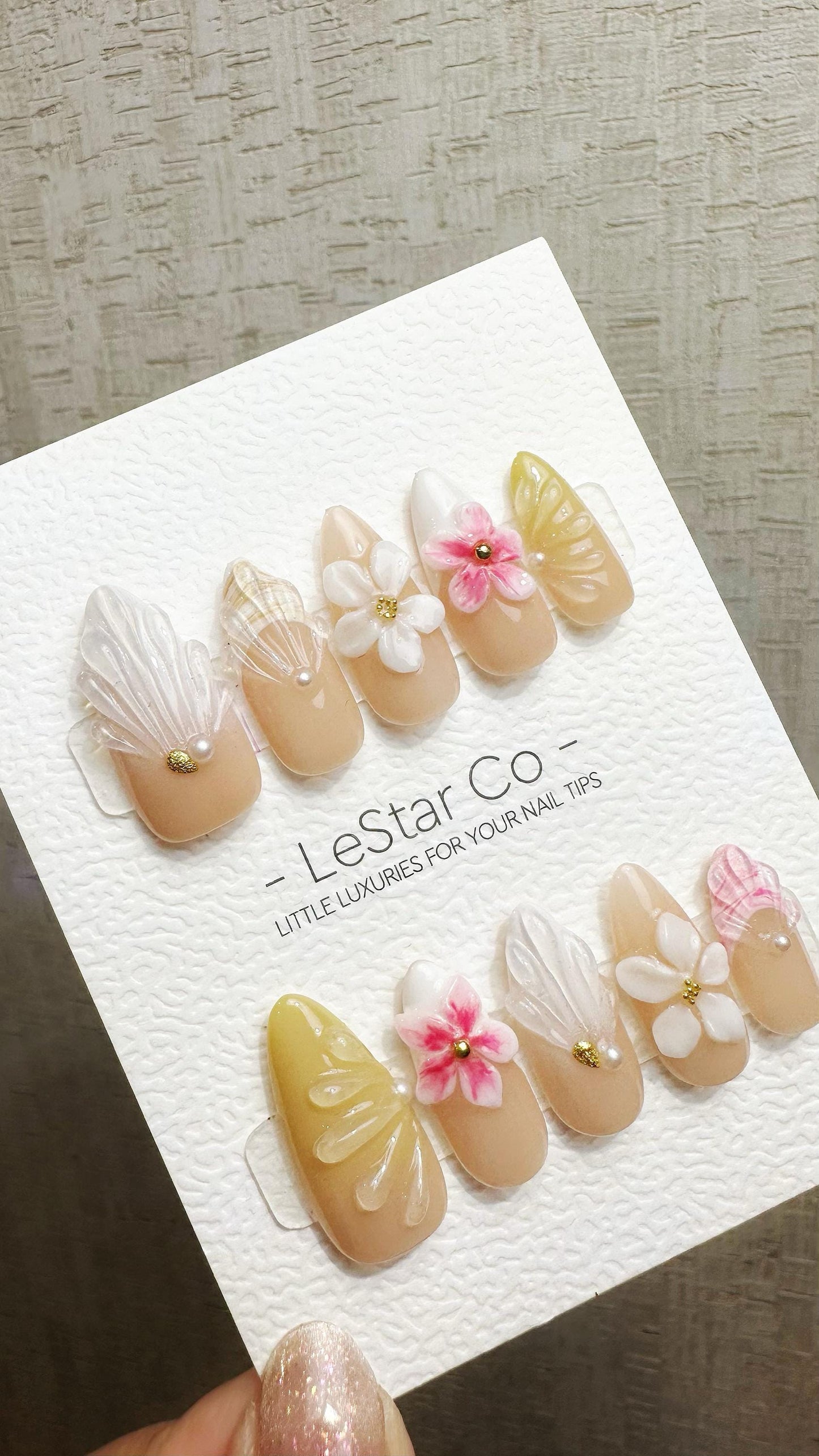 Reusable Nude Petal Serenity 3D Effect | Premium Press on Nails Gel Hand Painted Pressons Customizable Gel Nail Artist faux nails WM953