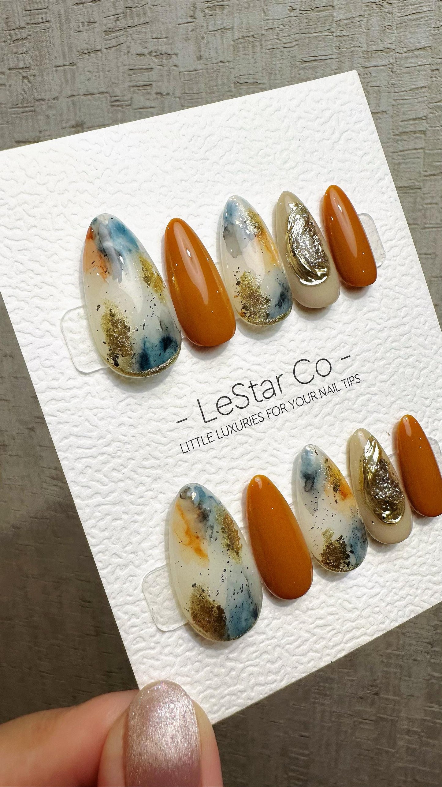 Reusable Terracotta Sky Fusion | Premium Press on Nails Gel Hand Painted Pressons Customizable Gel Nail faux nails QN965