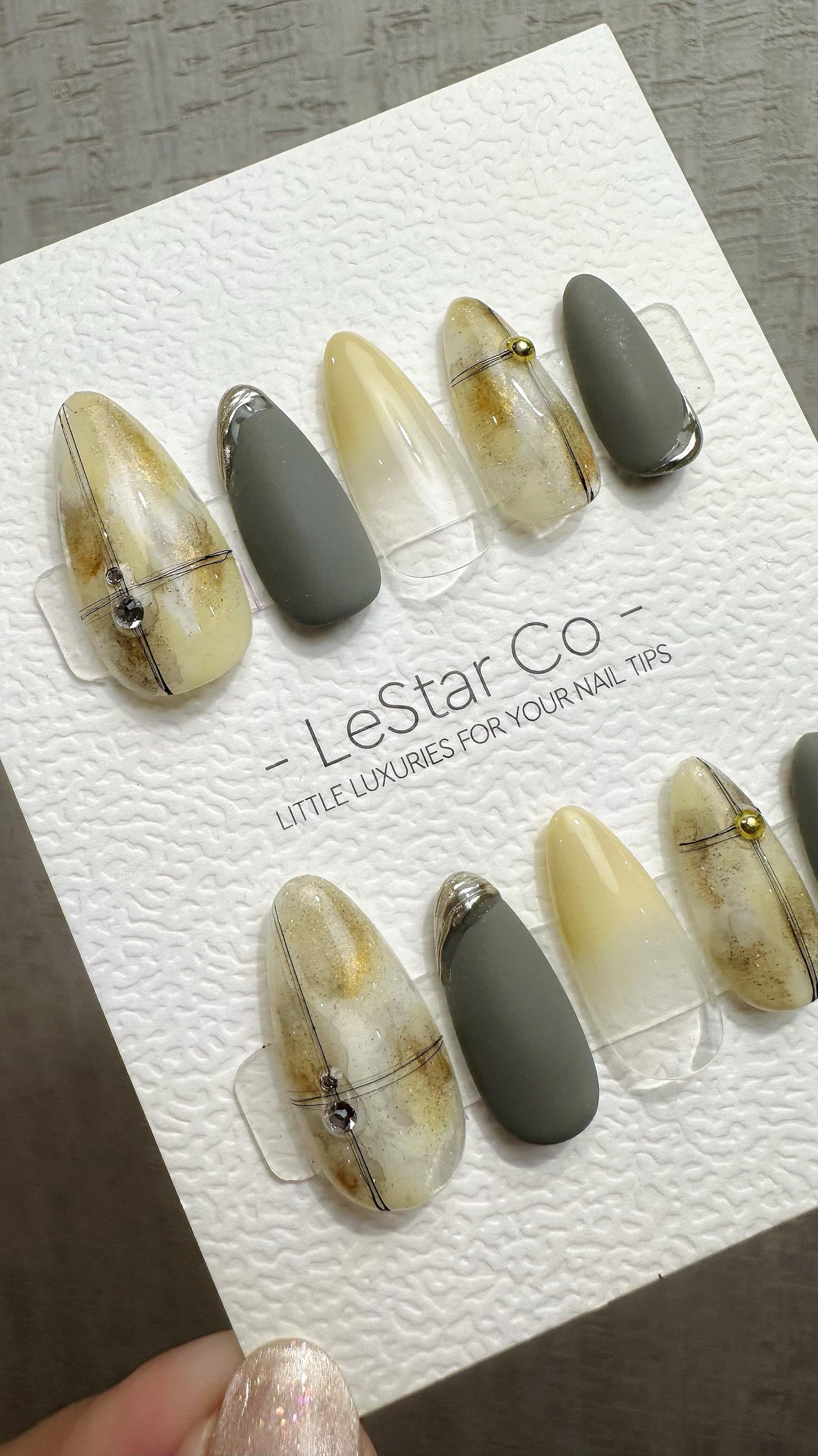 Reusable Slate Marble | Premium Handmade Press on Nails Gel Hand Painted Pressons Customizable Gel Nail Artist faux nails QN968