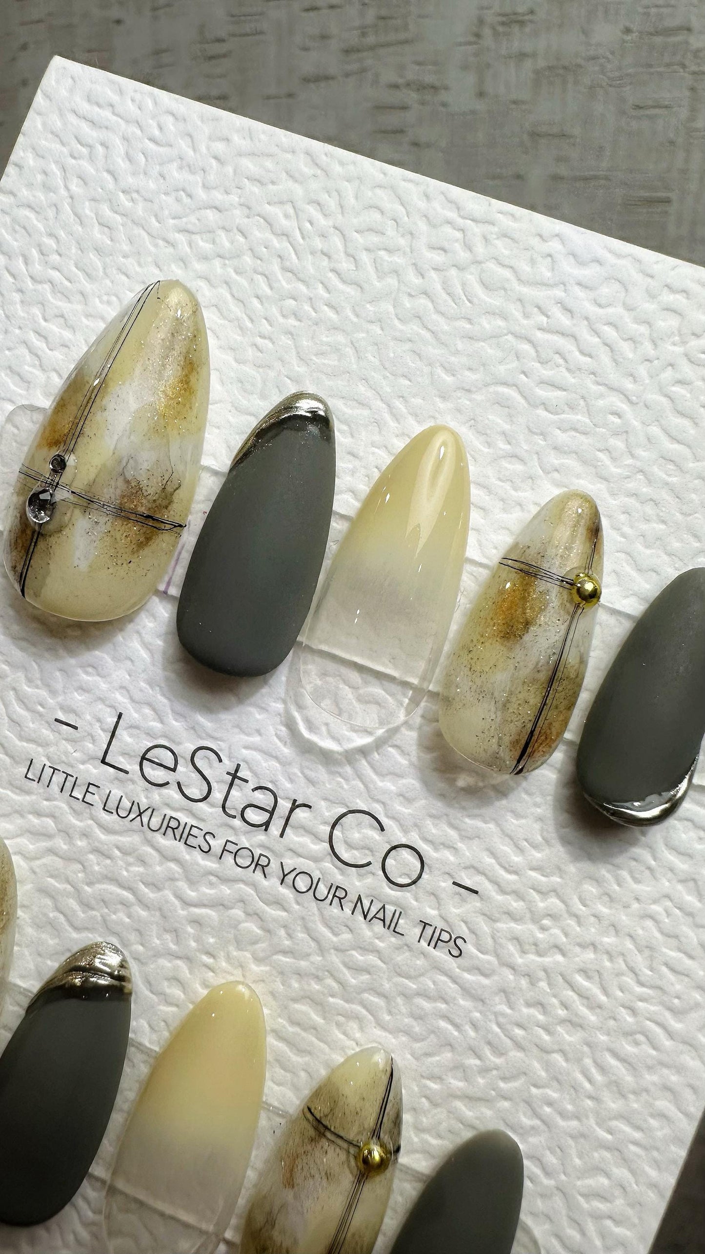 Reusable Slate Marble | Premium Handmade Press on Nails Gel Hand Painted Pressons Customizable Gel Nail Artist faux nails QN968