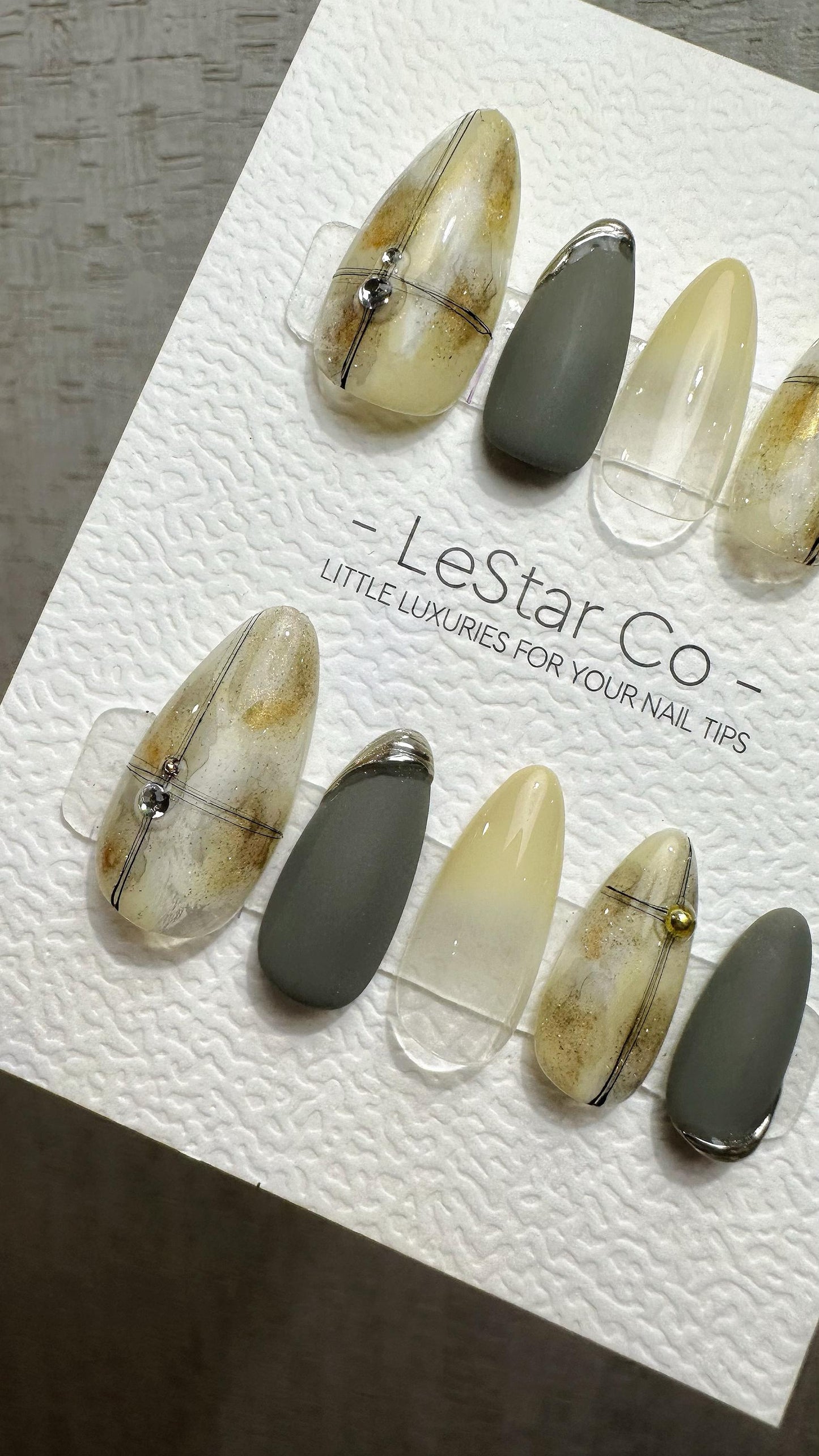 Reusable Slate Marble | Premium Handmade Press on Nails Gel Hand Painted Pressons Customizable Gel Nail Artist faux nails QN968