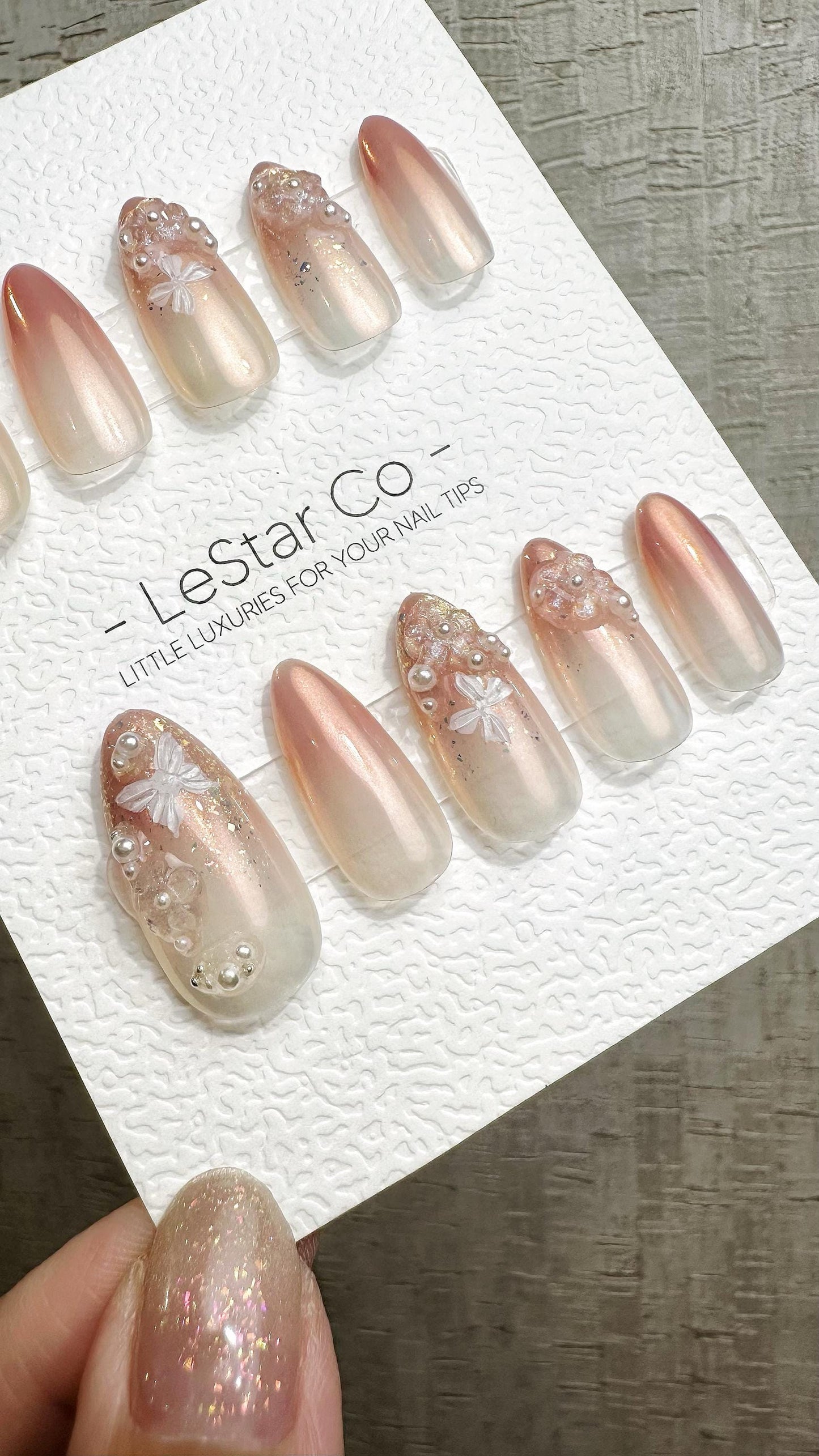 Reusable Pearl Blossom Dream | Premium Handmade Press on Nails Gel | Fake Nails | Cute Fun Colorful Gel Nail Artist faux nails QN970