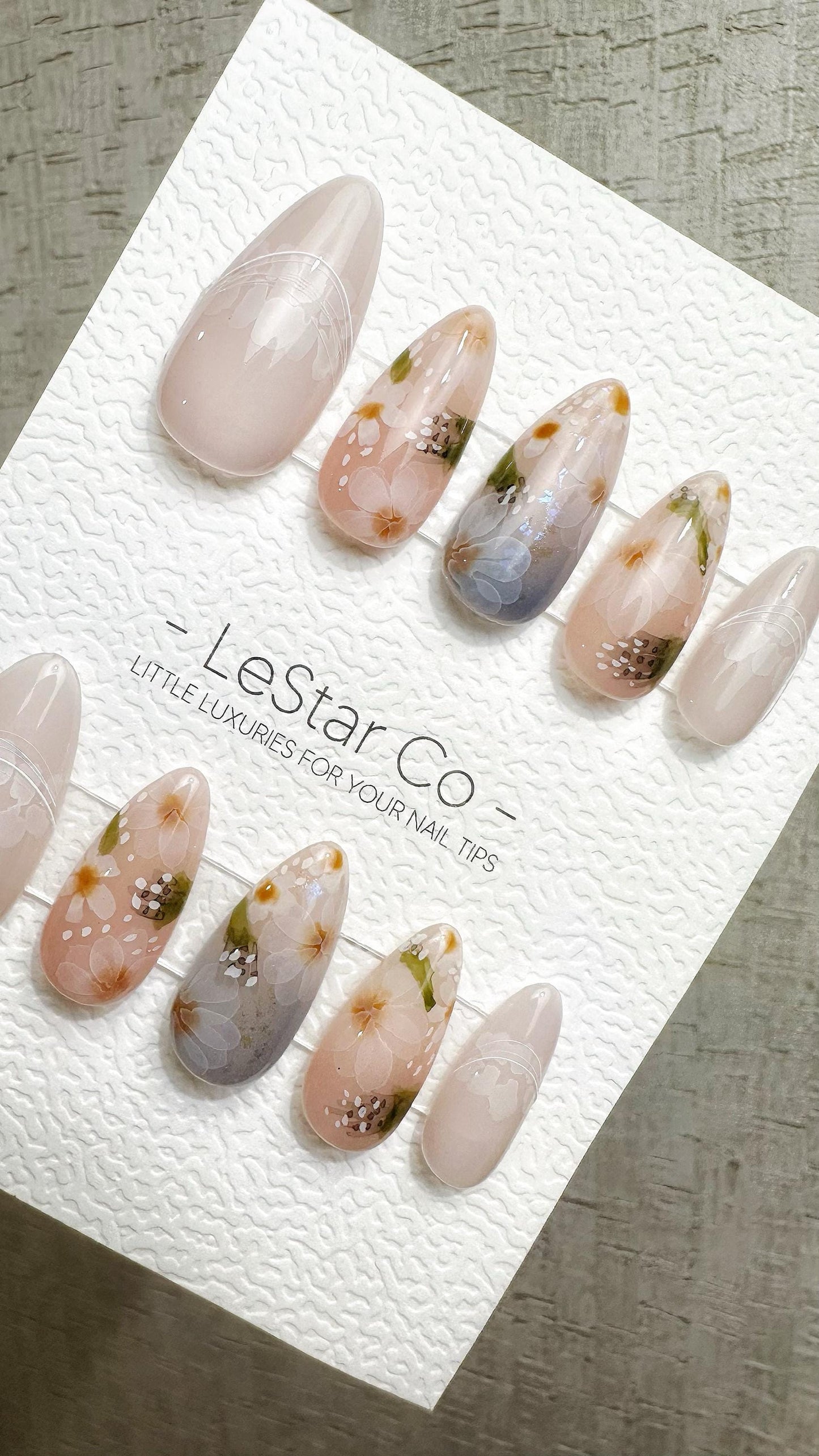 Reusable Blossom Mist | Premium Handmade Press on Nails Gel Hand Painted Pressons Customizable Gel Nail Artist faux nails QN973