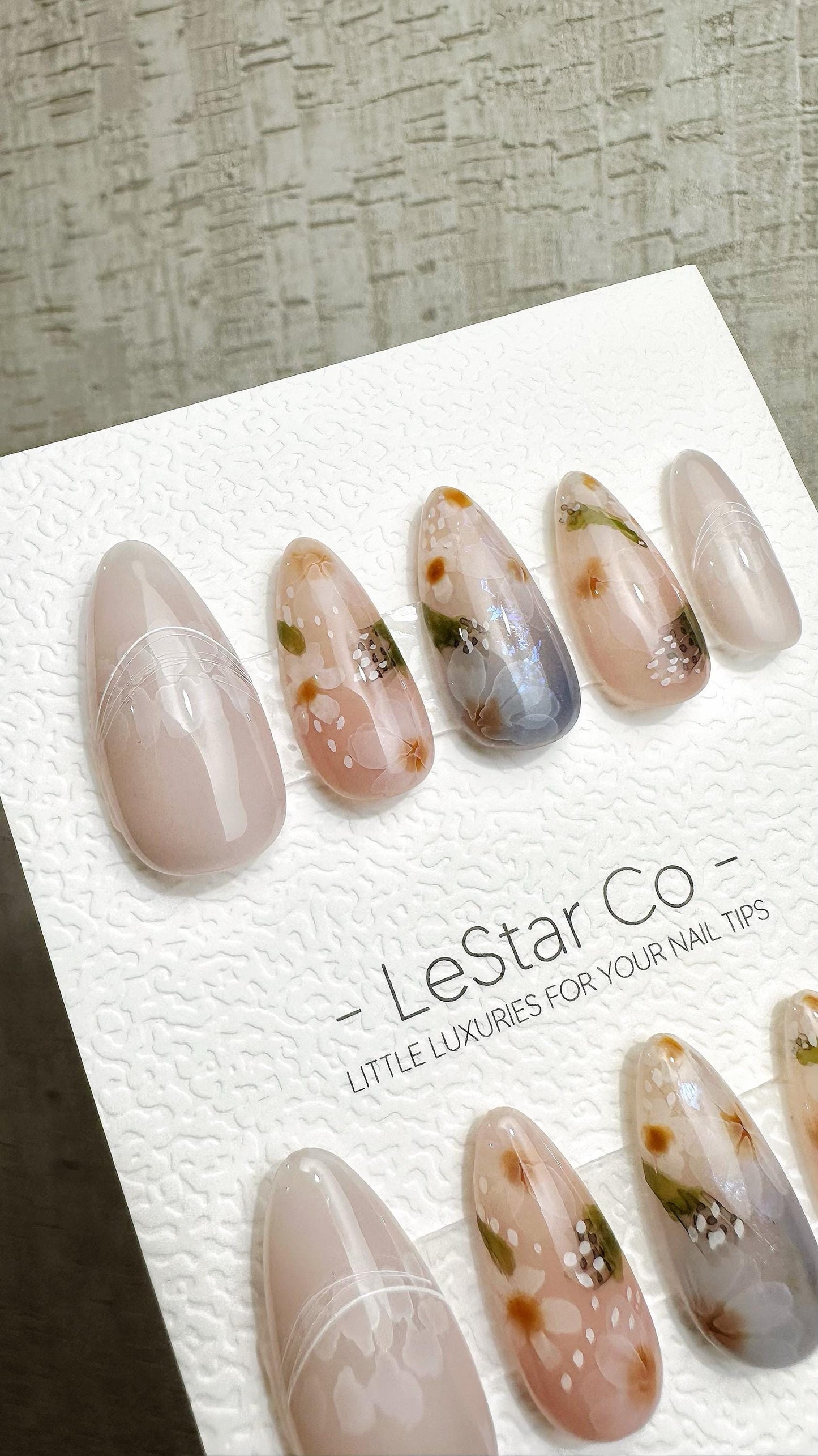 Reusable Blossom Mist | Premium Handmade Press on Nails Gel Hand Painted Pressons Customizable Gel Nail Artist faux nails QN973