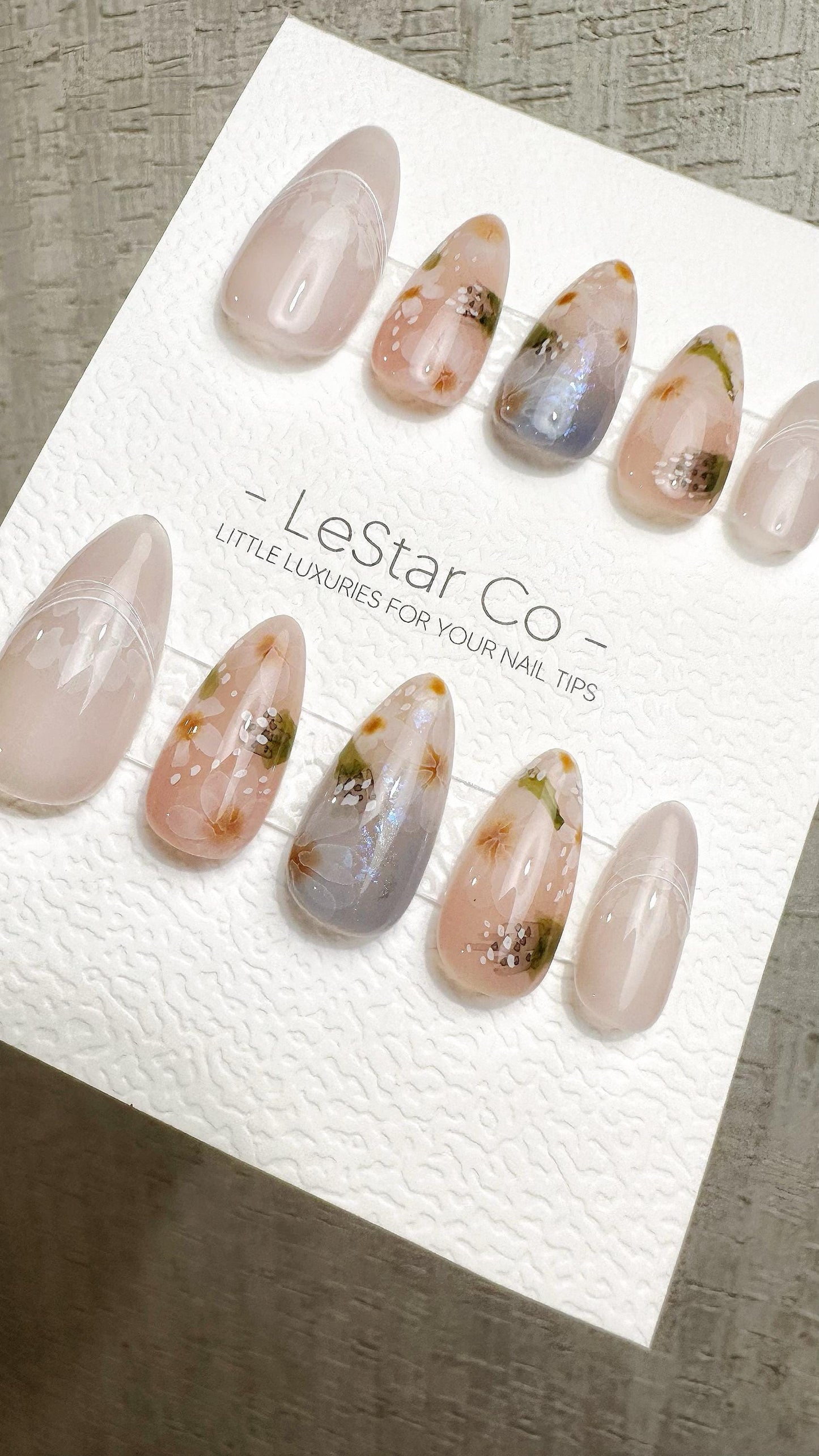 Reusable Blossom Mist | Premium Handmade Press on Nails Gel Hand Painted Pressons Customizable Gel Nail Artist faux nails QN973