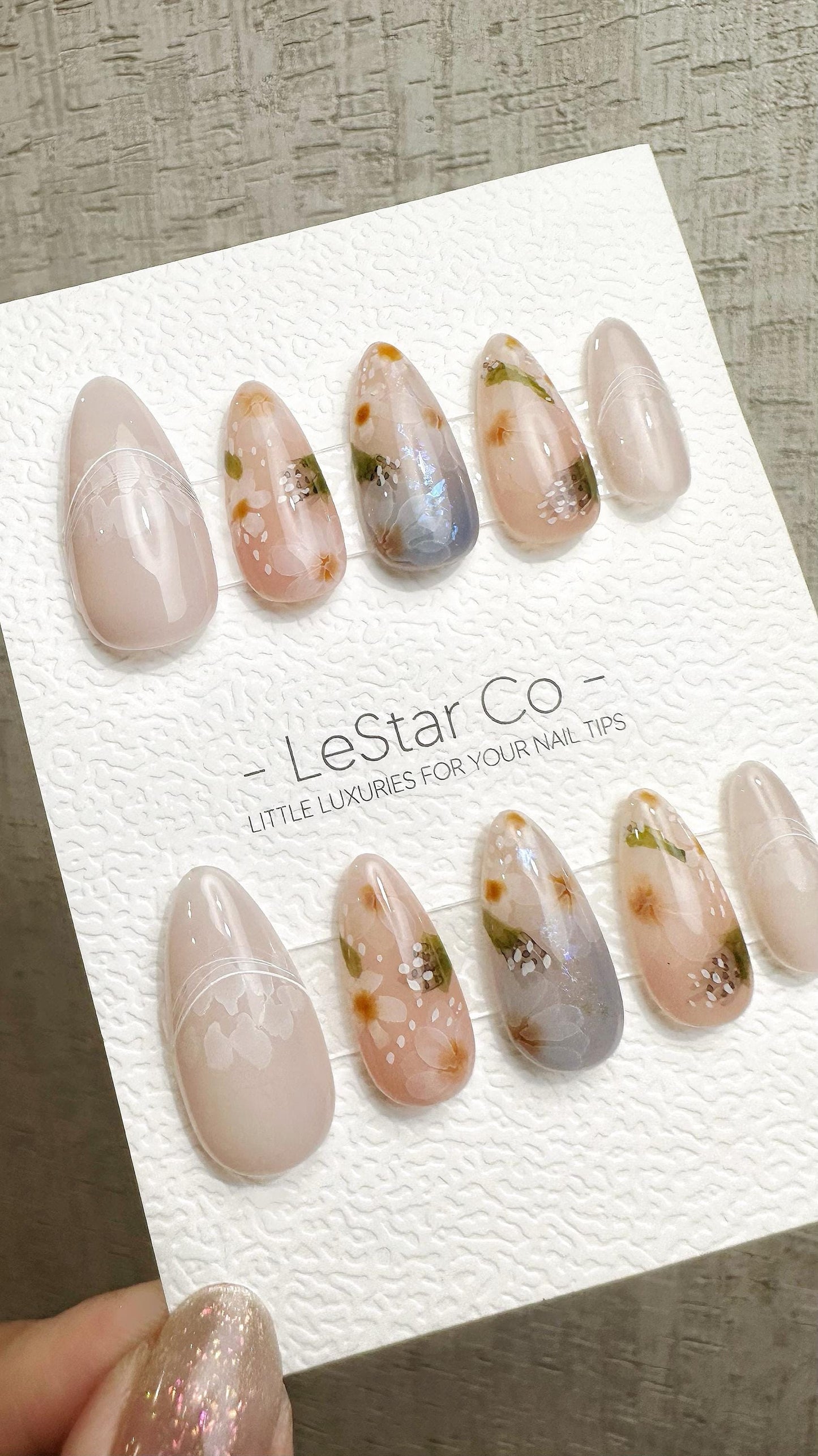 Reusable Blossom Mist | Premium Handmade Press on Nails Gel Hand Painted Pressons Customizable Gel Nail Artist faux nails QN973