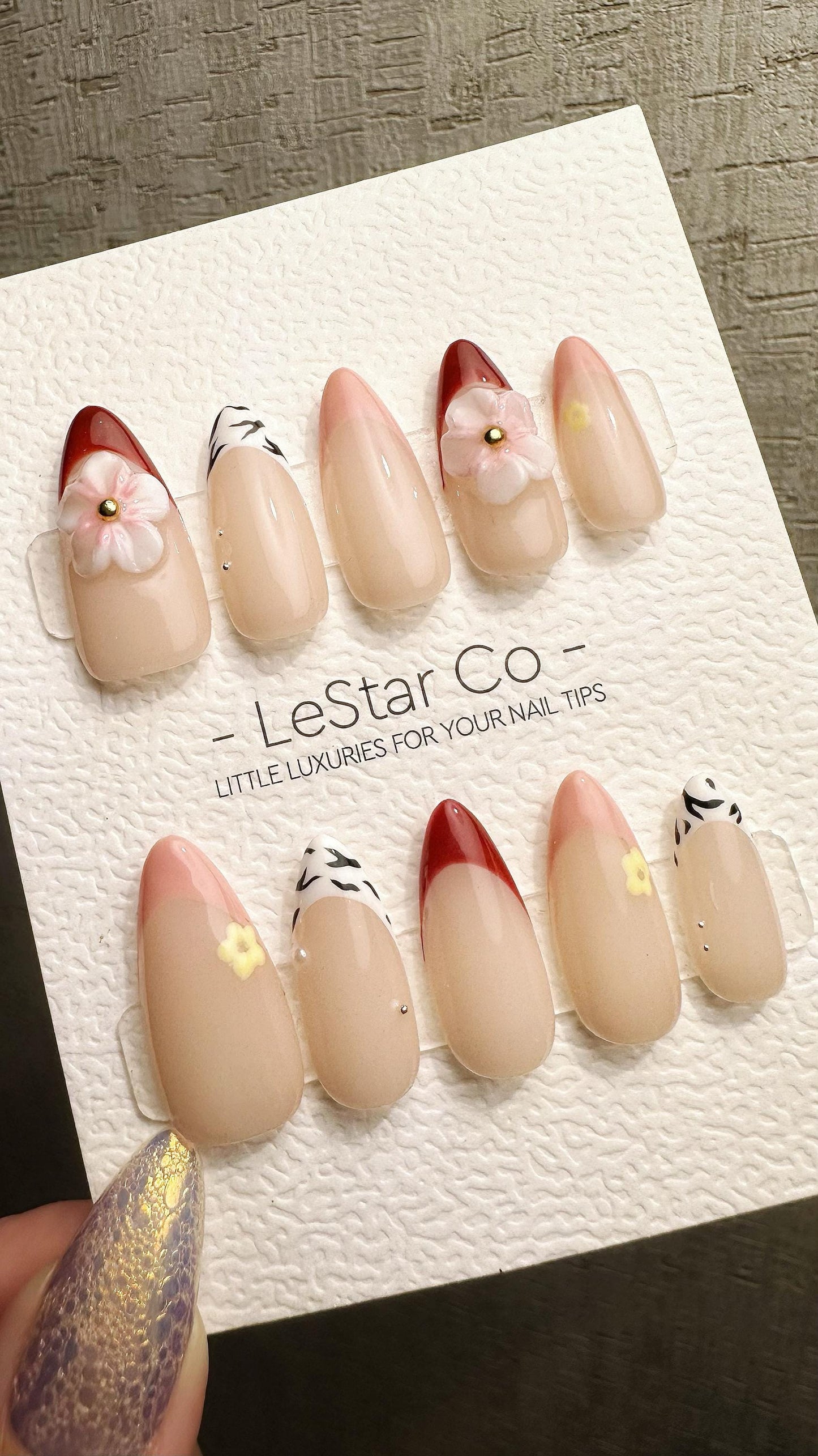 Reusable Blushing Petals French Tip | Premium Handmade Press on Nails Gel | Fake Nails | Cute Fun Colorful Gel Nail Artist faux nails WM975