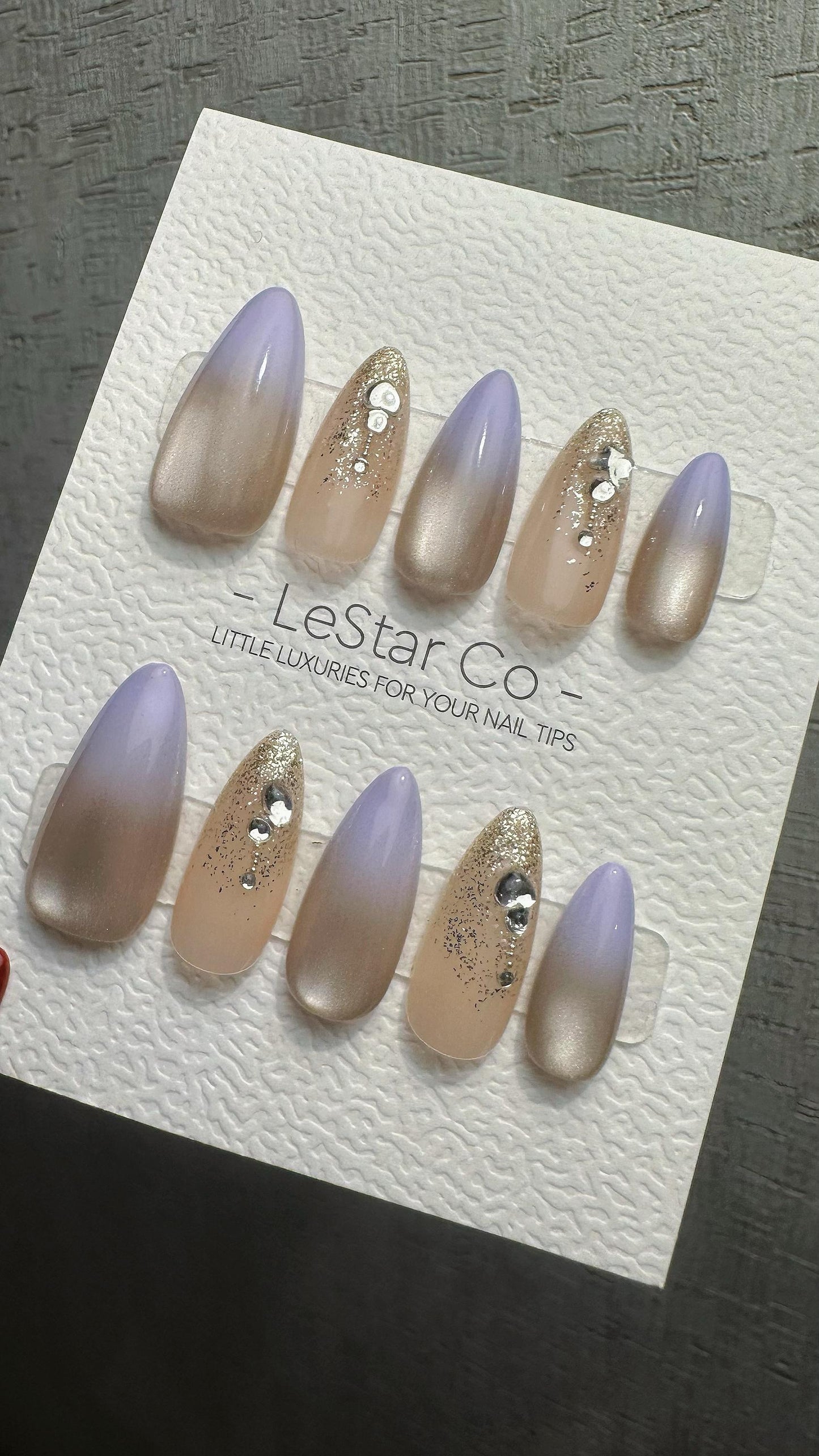 Reusable Nude Lilac Glow Cat Eye Effect| Premium Press on Nails Gel | Fake Nails | Cute Fun Colorful Gel Nail faux nails WM984
